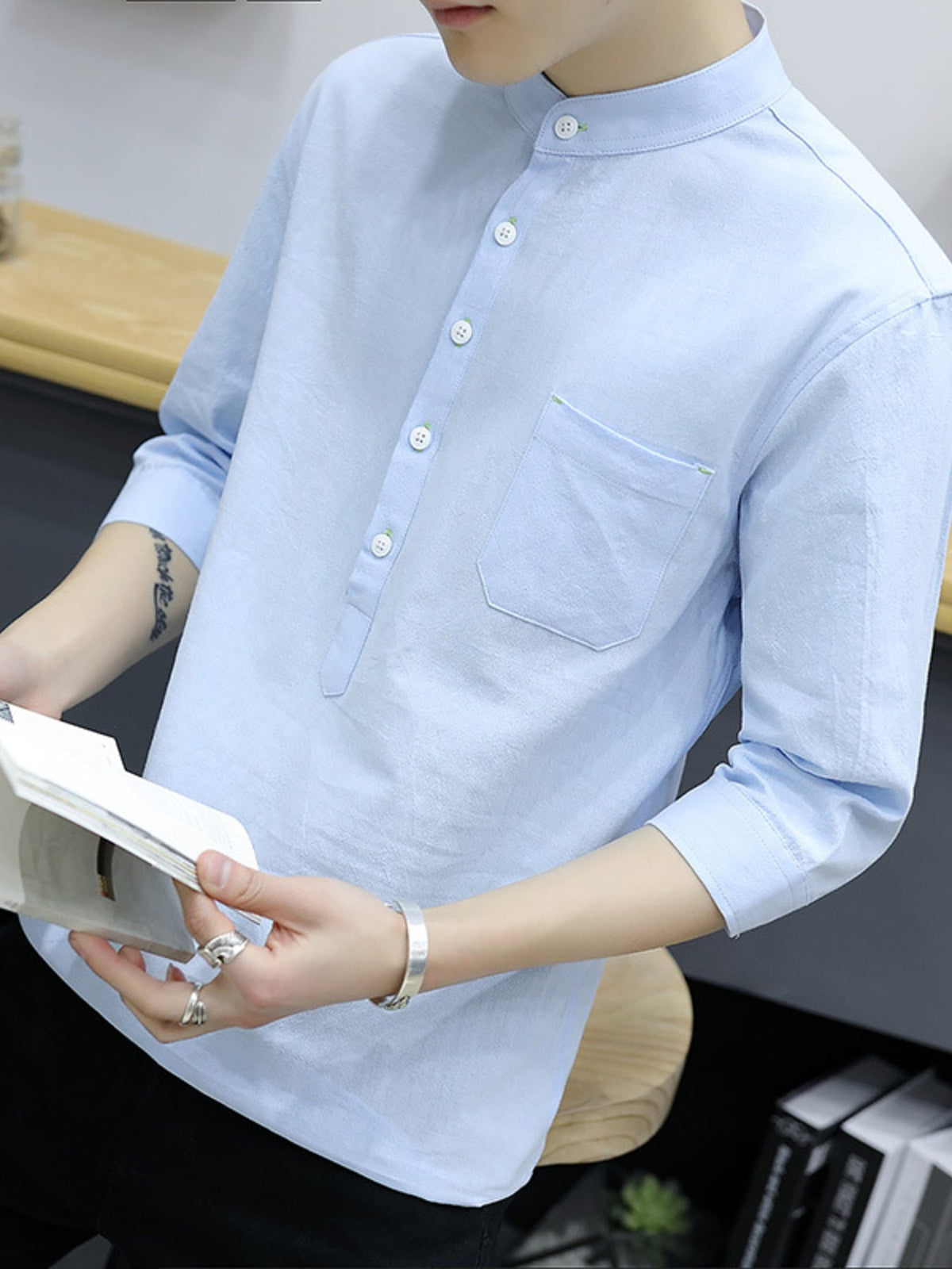 Men's Plus Size Button Detail 3/4 Sleeve Shirt Plus Size