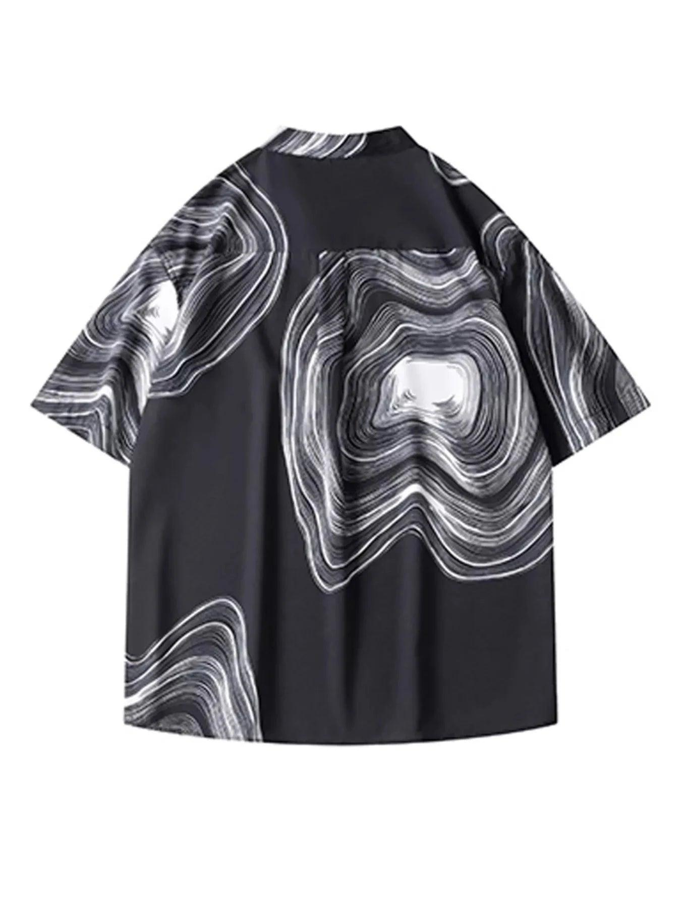 Men's Plus Size Abstract Wave Print Short Sleeve Blouse