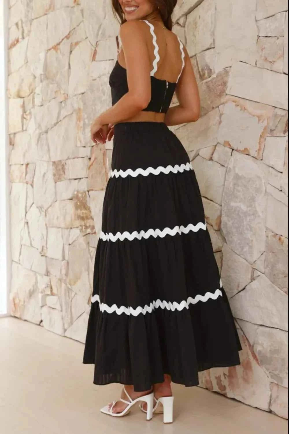 Contrast Trim Cami and Maxi Skirt Set