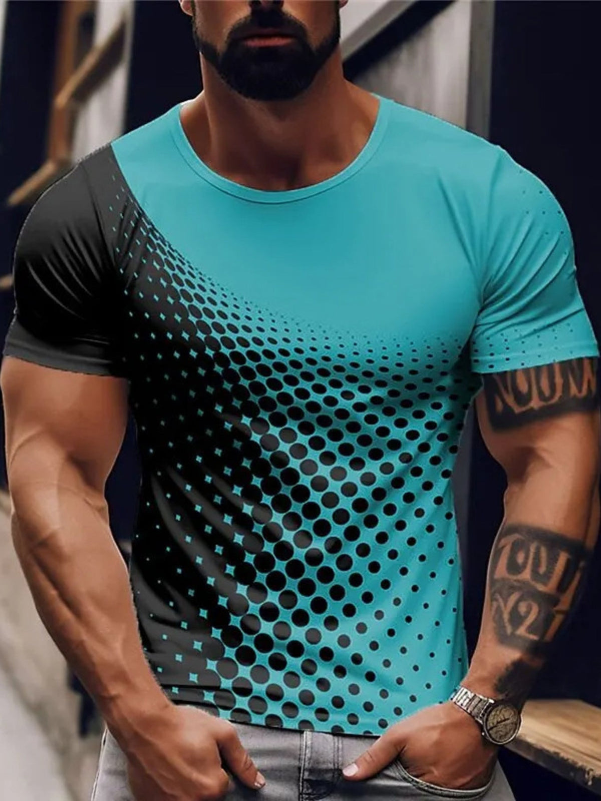 Men's Full Size Gradient Dot Print T-Shirt Plus Size