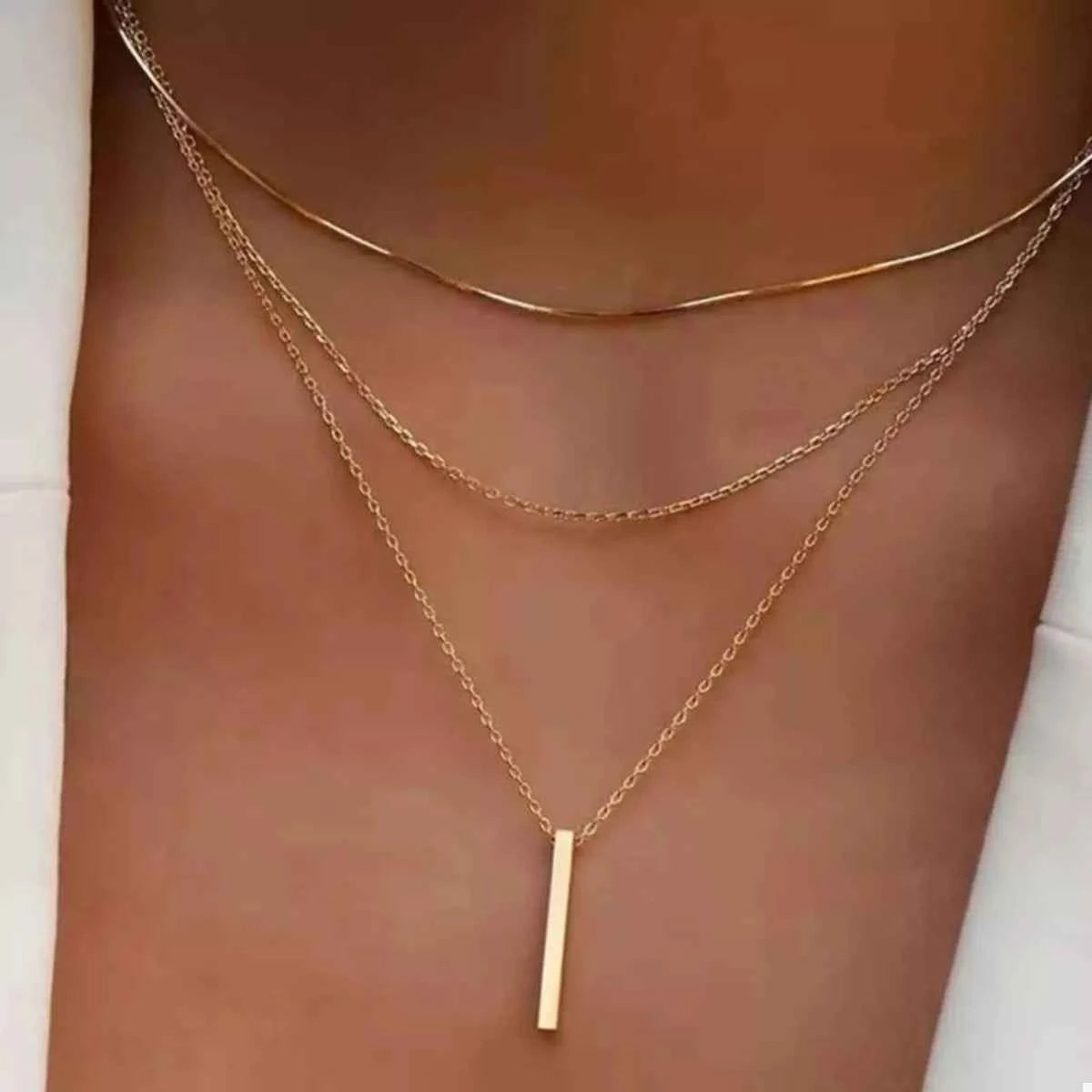 Three Layered Bar Pendant Necklace