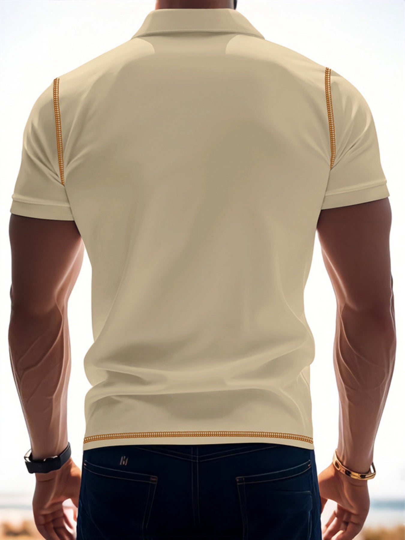 Men's Full Size Button Detail Short Sleeve Polo Plus Size