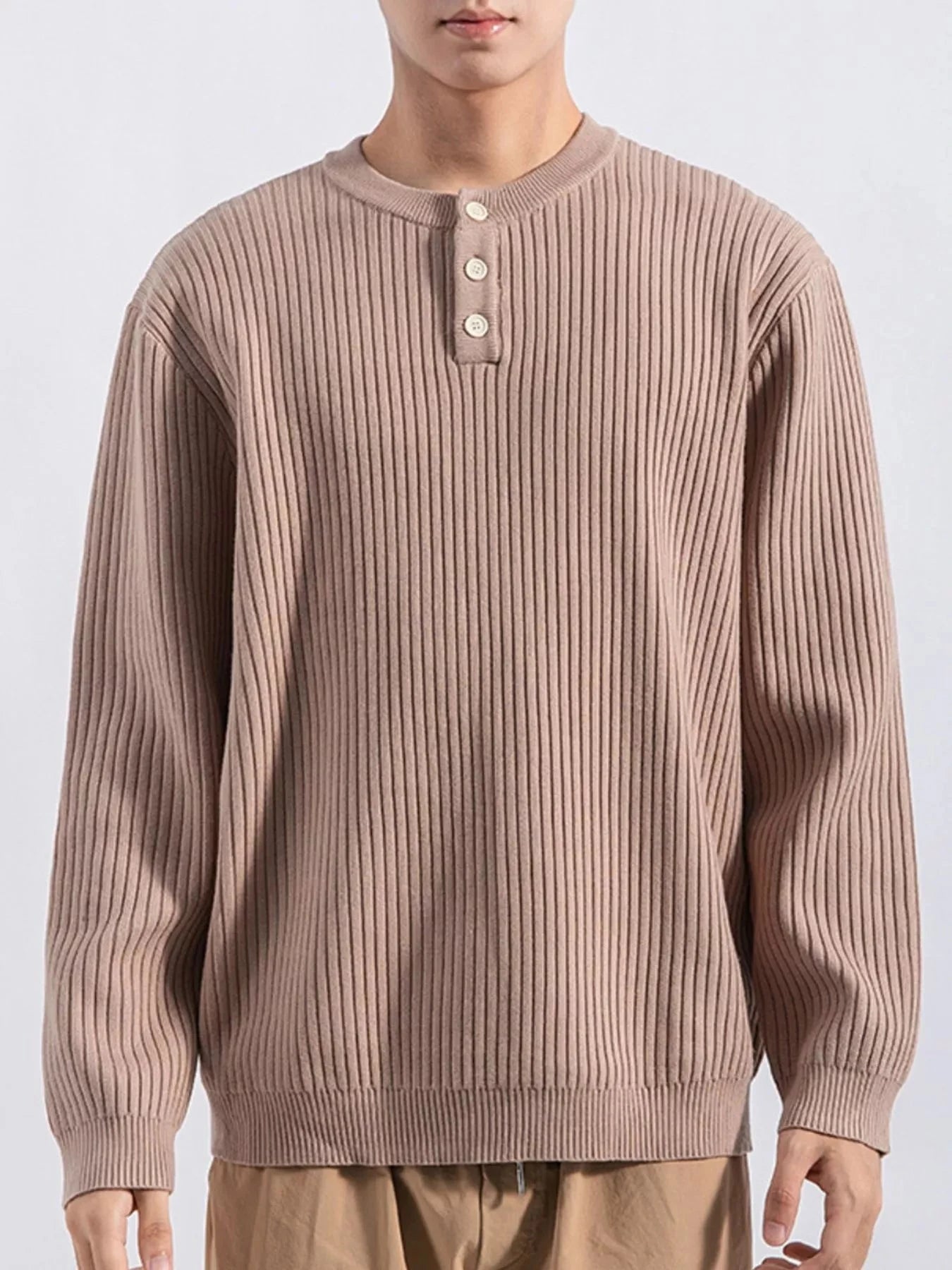 Men's Plus Size Ribbed Button Detail Knit Top