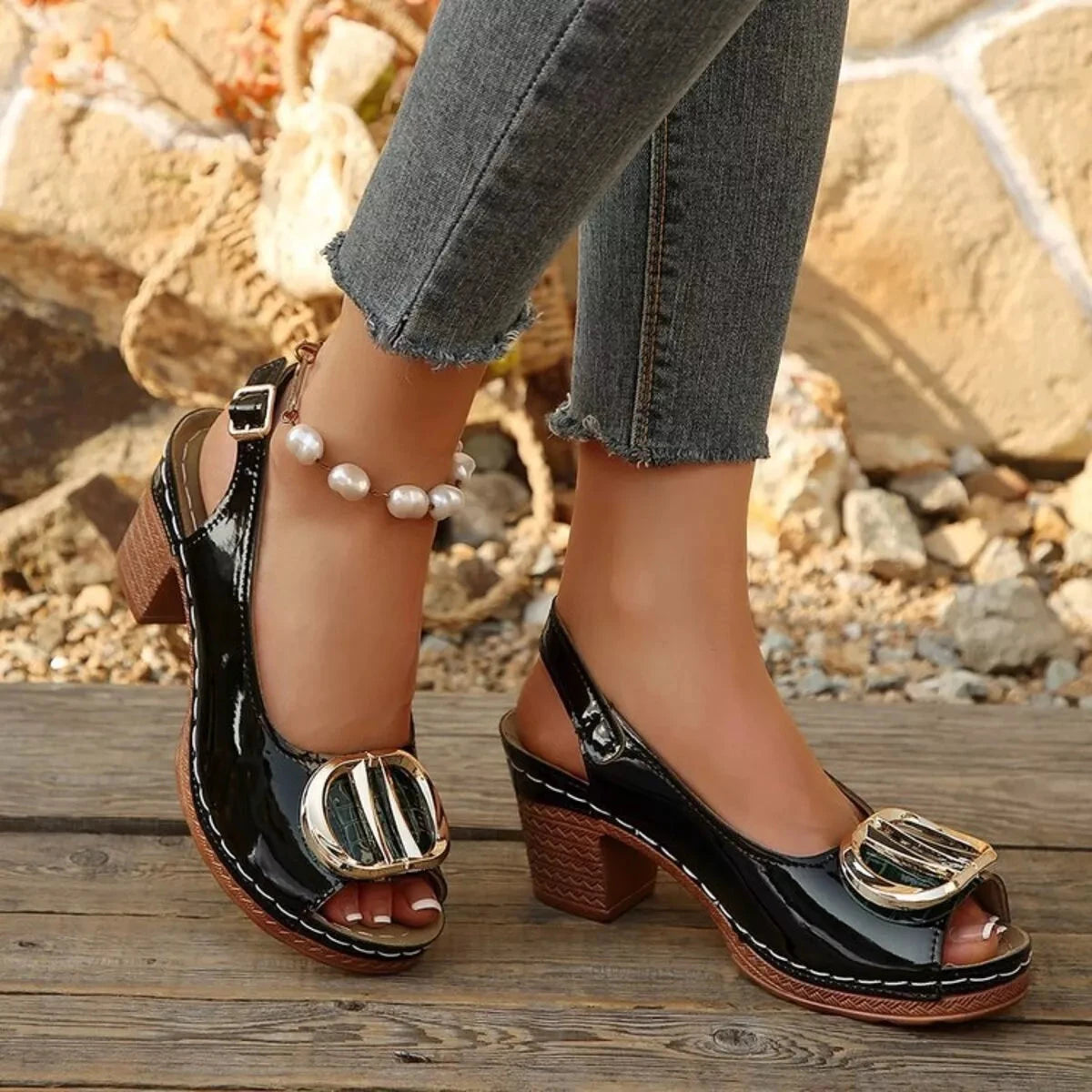 Peep Toe Block Heels Sandals