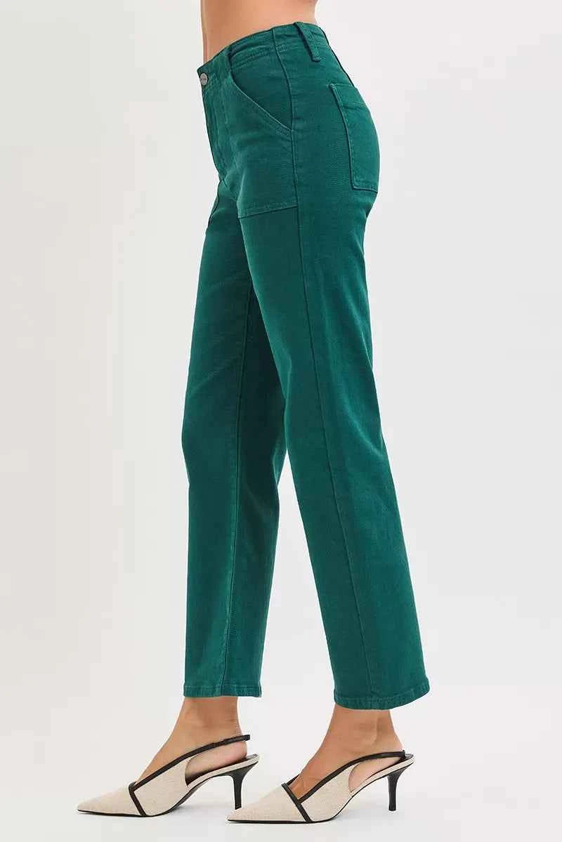 RISEN High Rise Ankle Flare Patch Pocket Jeans
