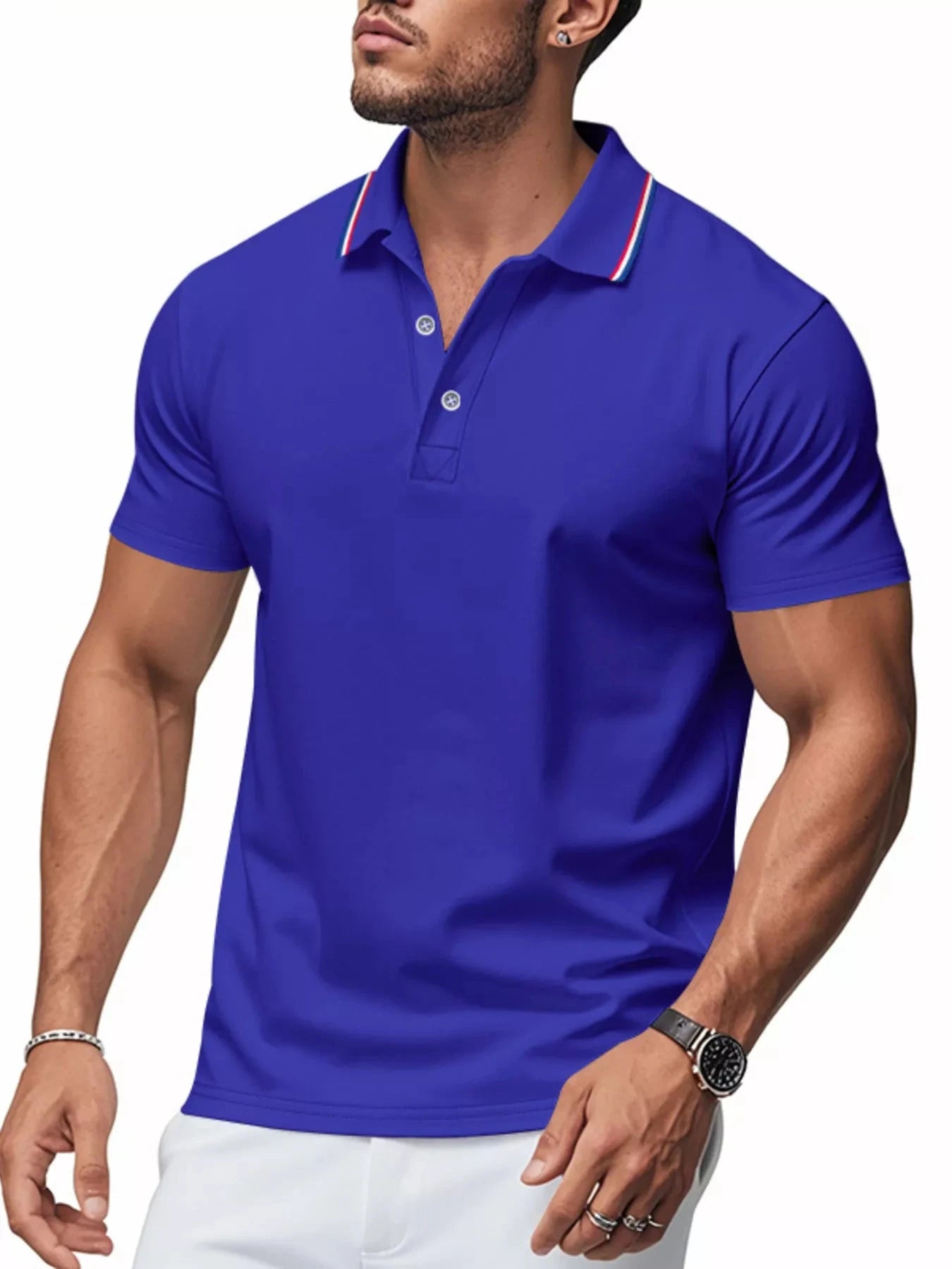 Men's Full Size Casual Button Detail Polo Plus Size