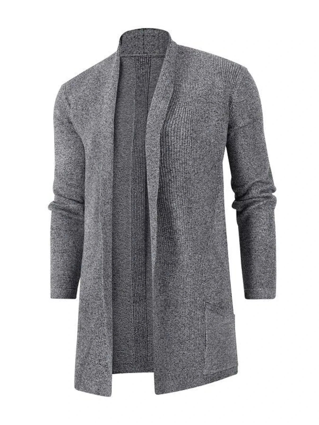 Men's Plus Size Heathered Open Front Longline Knit Cardigan with Pockets