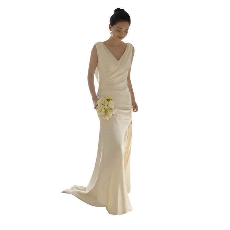 French-style Satin Light Wedding Dress, Elegant And Minimalist For The Bride