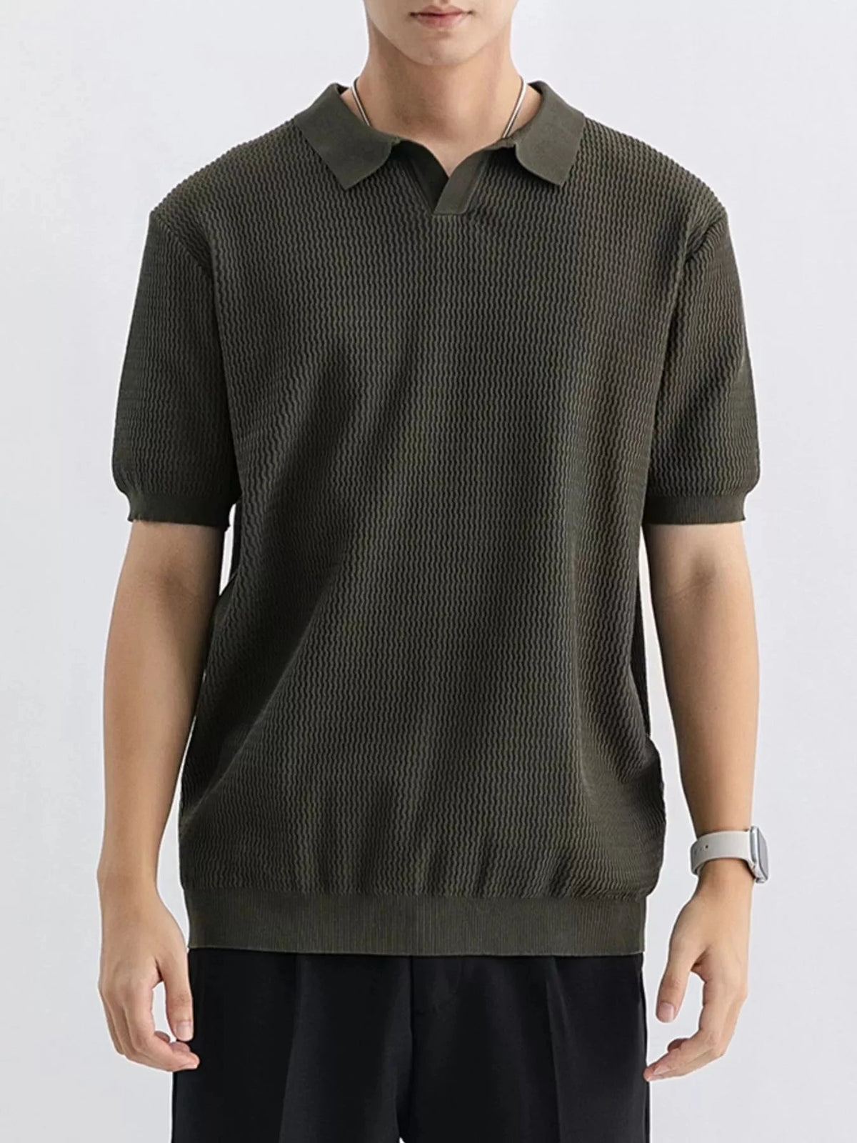 Men's Plus Size Textured Knit Short Sleeve Polo