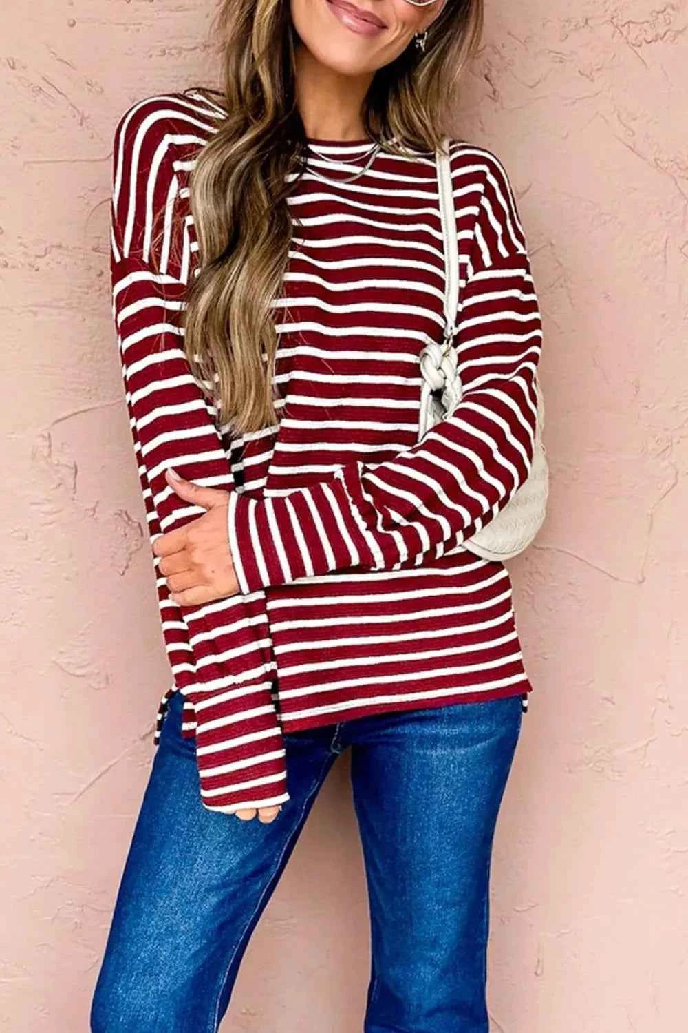 Stripe Drop Shoulder Long Sleeve Top