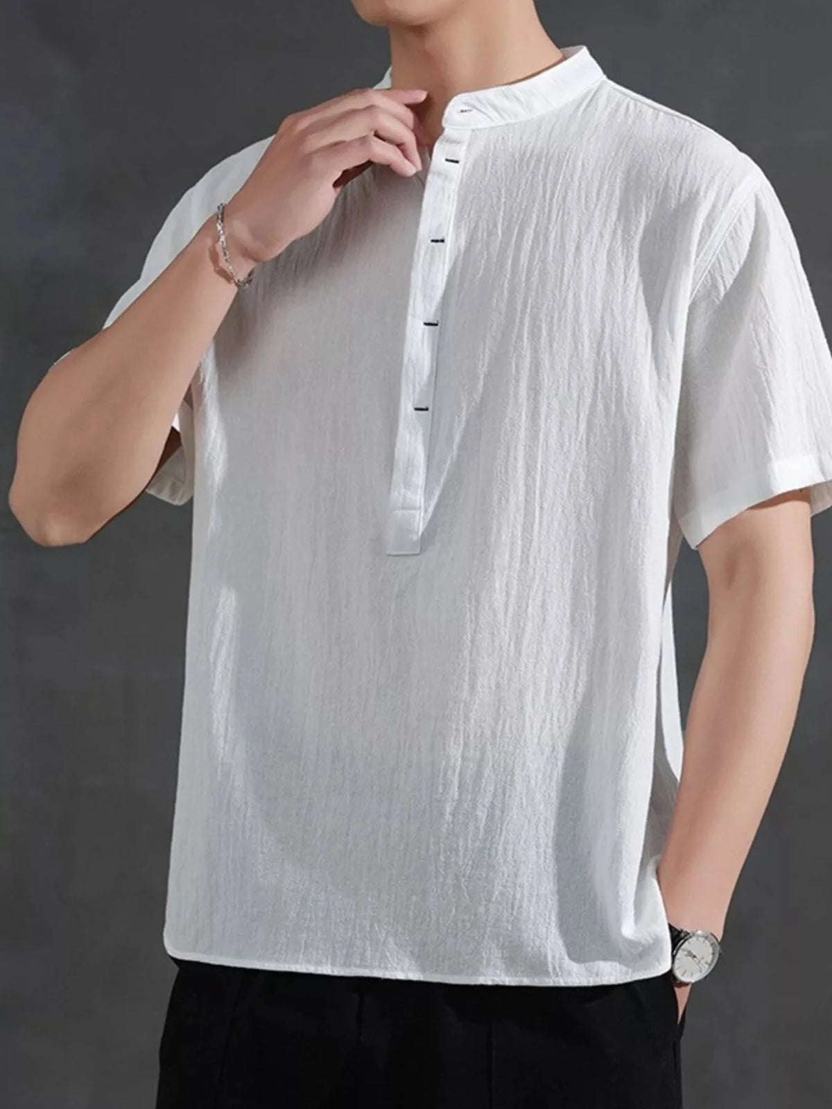 Men's Plus Size Button Detail Short Sleeve Shirt