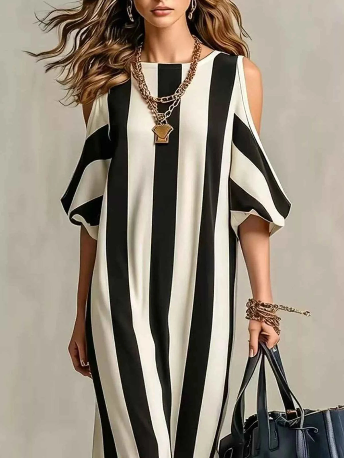 Striped Cold Shoulder Maxi Dress