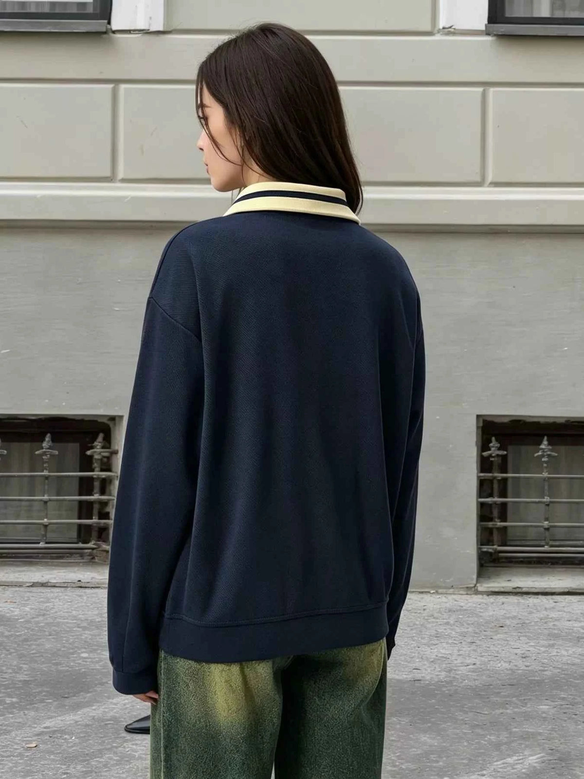 Striped Collar Letter Graphic Sweatshirt