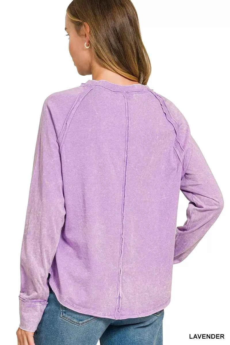 Zenana Washed Round Neck Long Sleeve Top