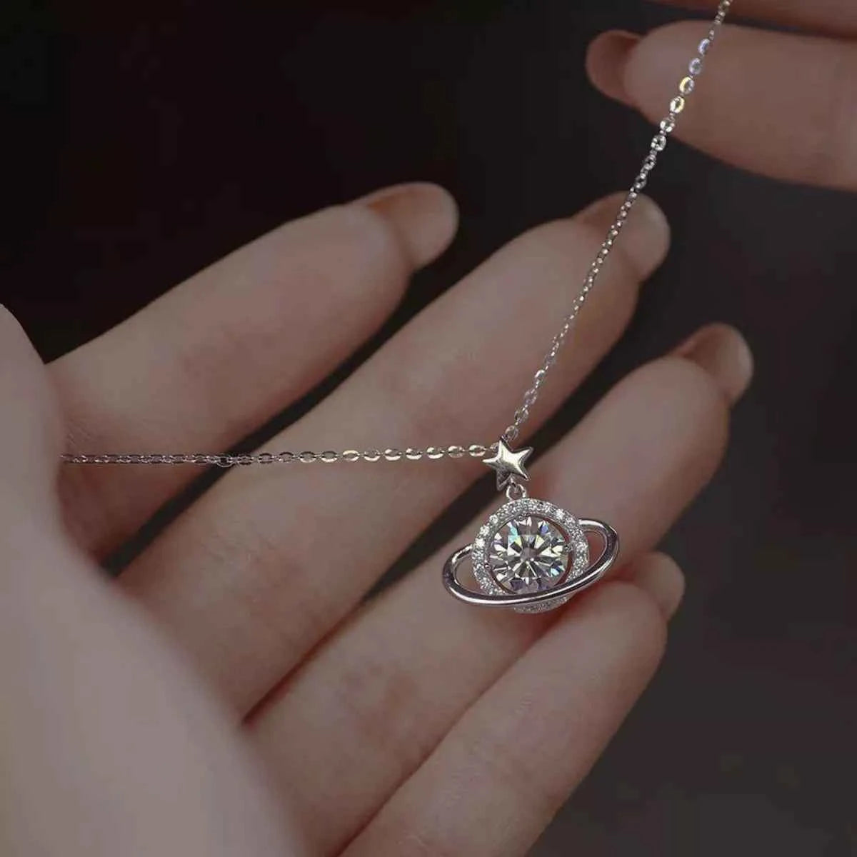 925 Silver 1-Carat Moissanite Planet Necklace
