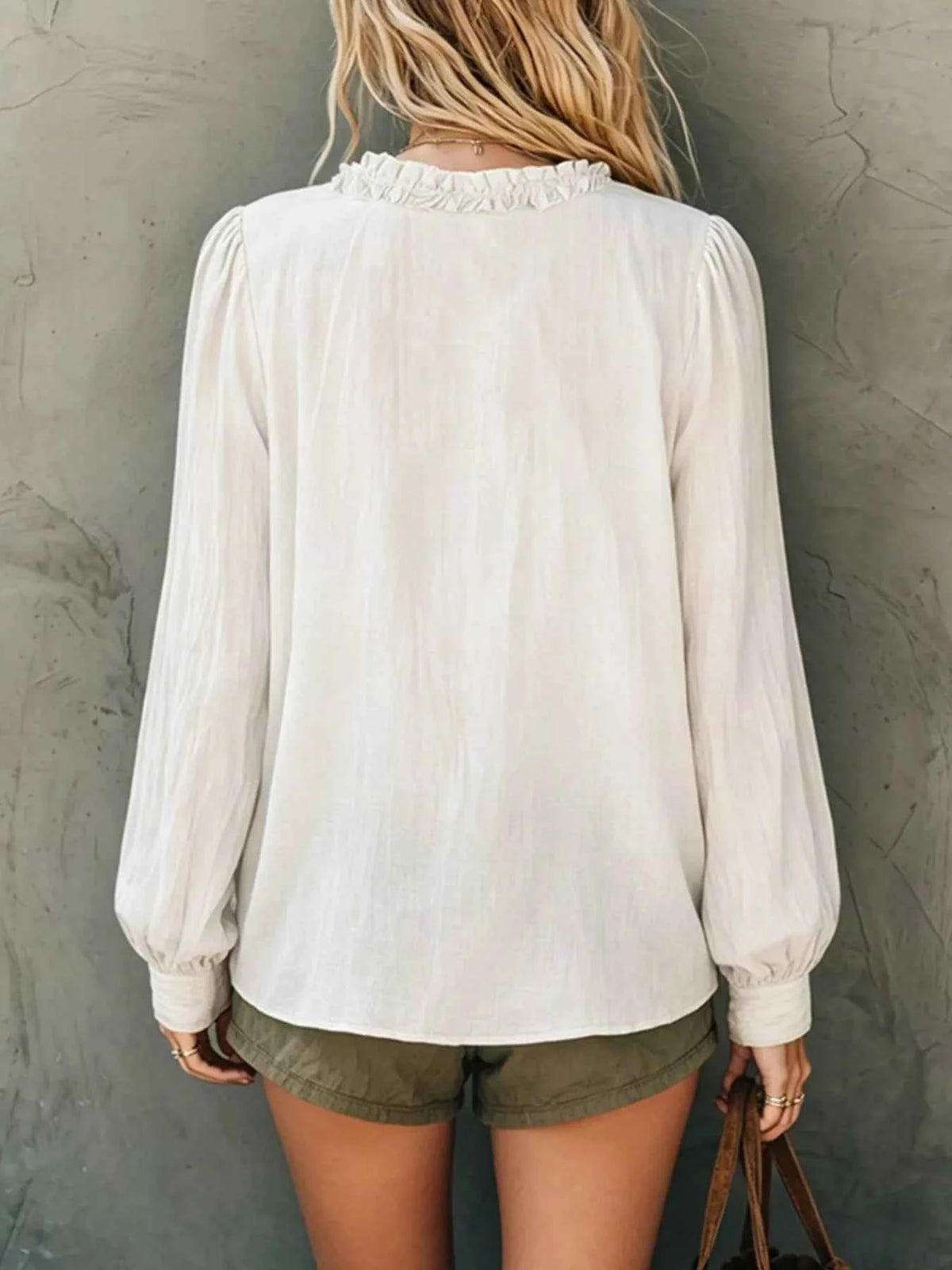 Frill V-Neck Long Sleeve Blouse