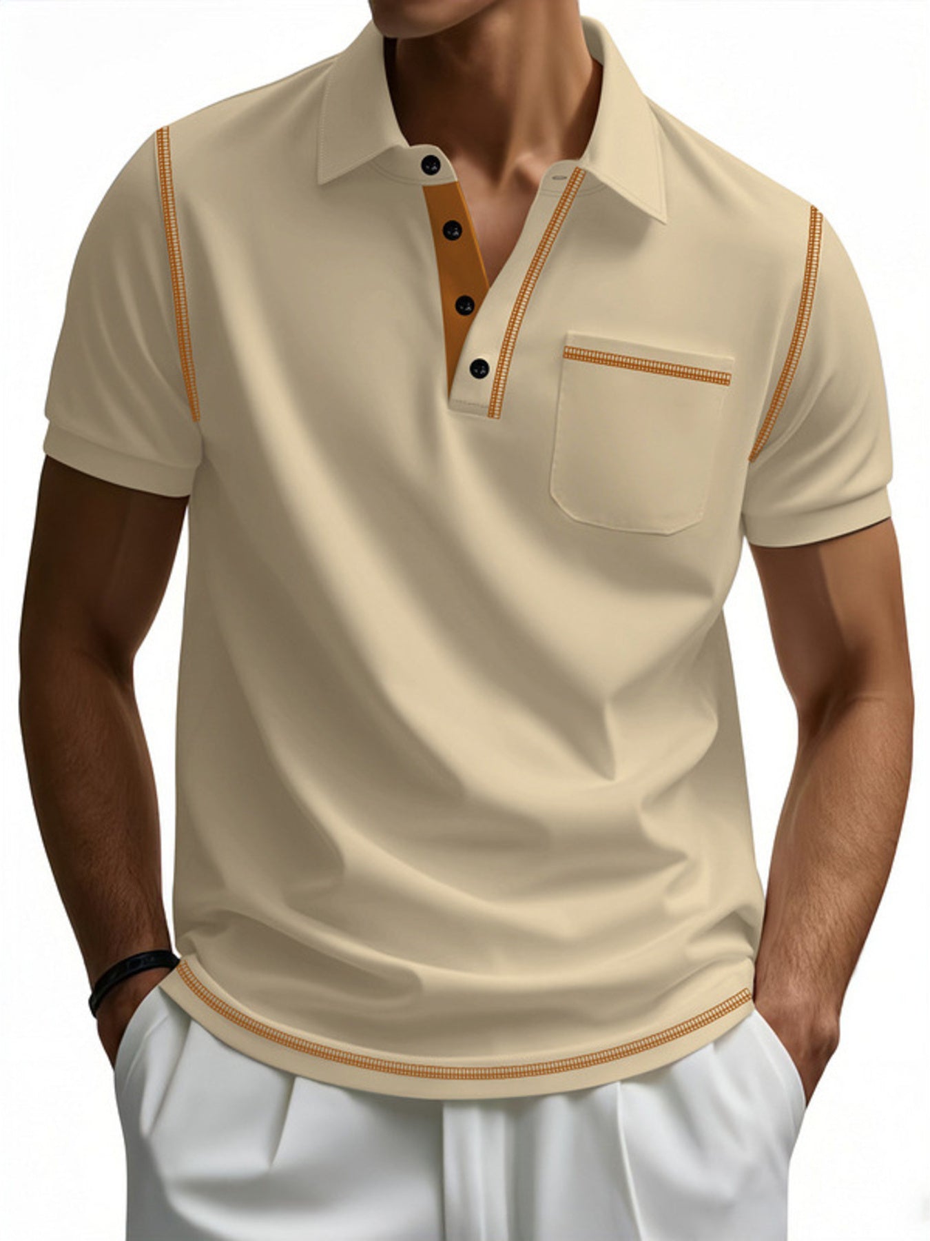 Men's Full Size Button Detail Short Sleeve Polo Plus Size