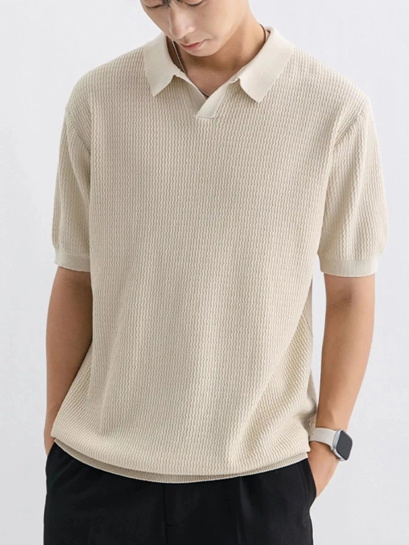 Men's Plus Size Textured Knit Short Sleeve Polo