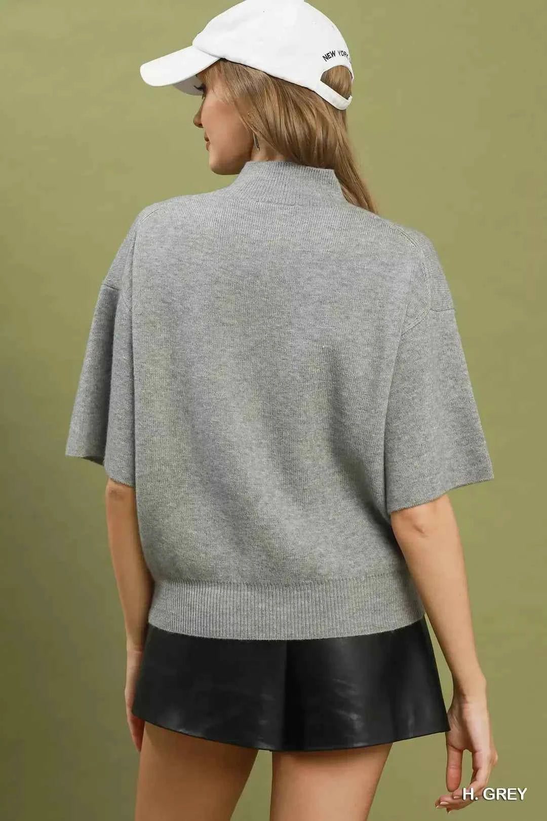 Umgee Mock Neck Short Sleeve Knit Sweater Top