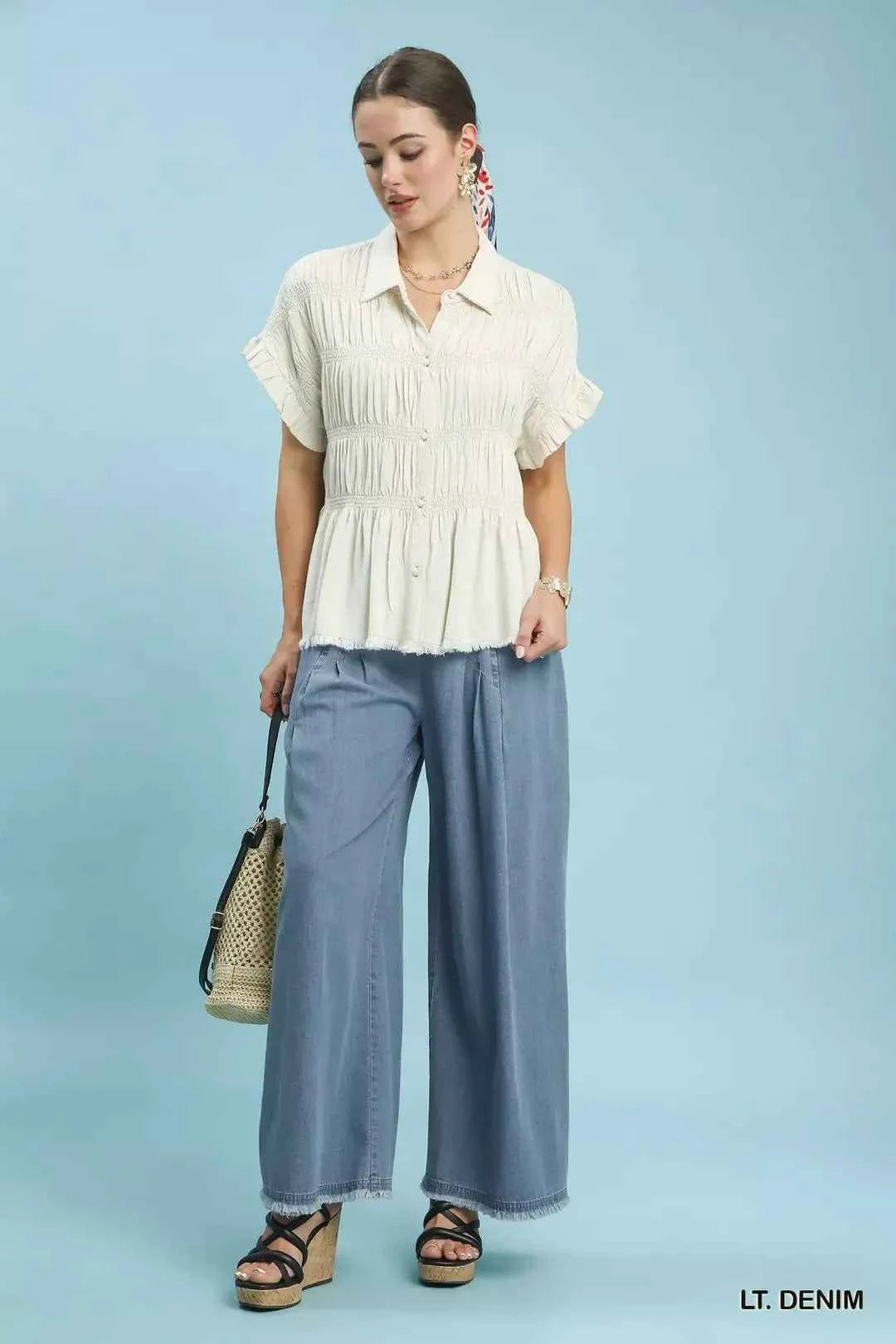 Umgee Stone Washed Wide Leg Pants