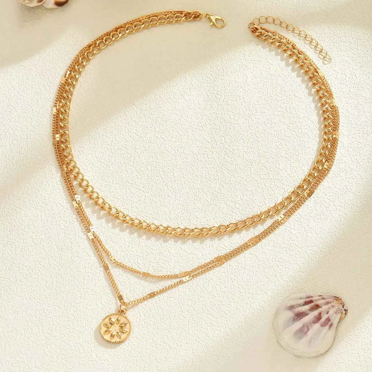 18K Gold-Plated Three Layered Pendant Necklace