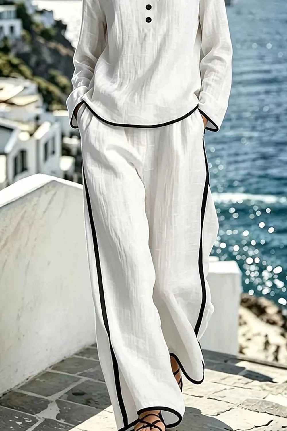 Contrast Trim Long Sleeve Top and Pants Set