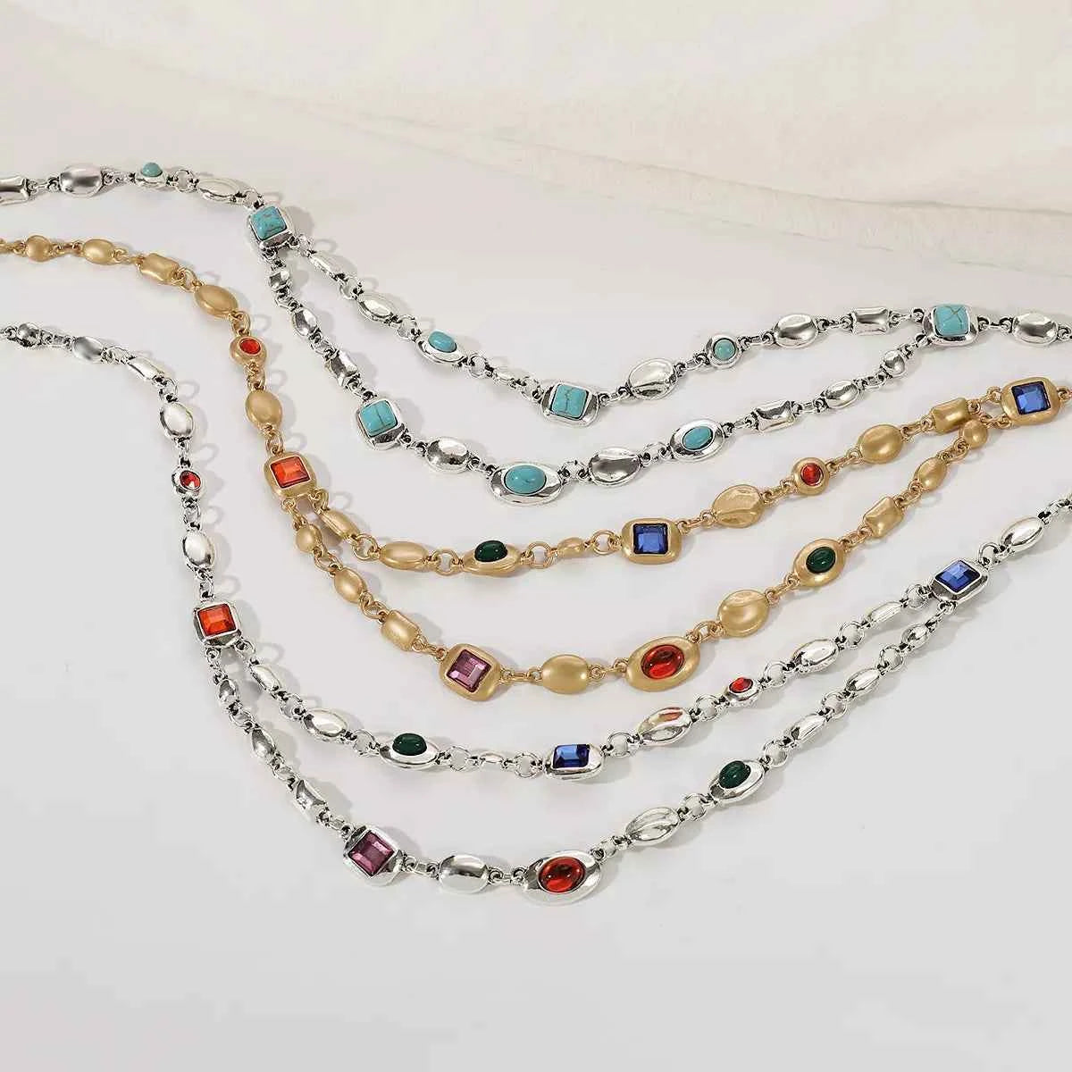 Vintage Multi-Gemstone Double Layered Necklace