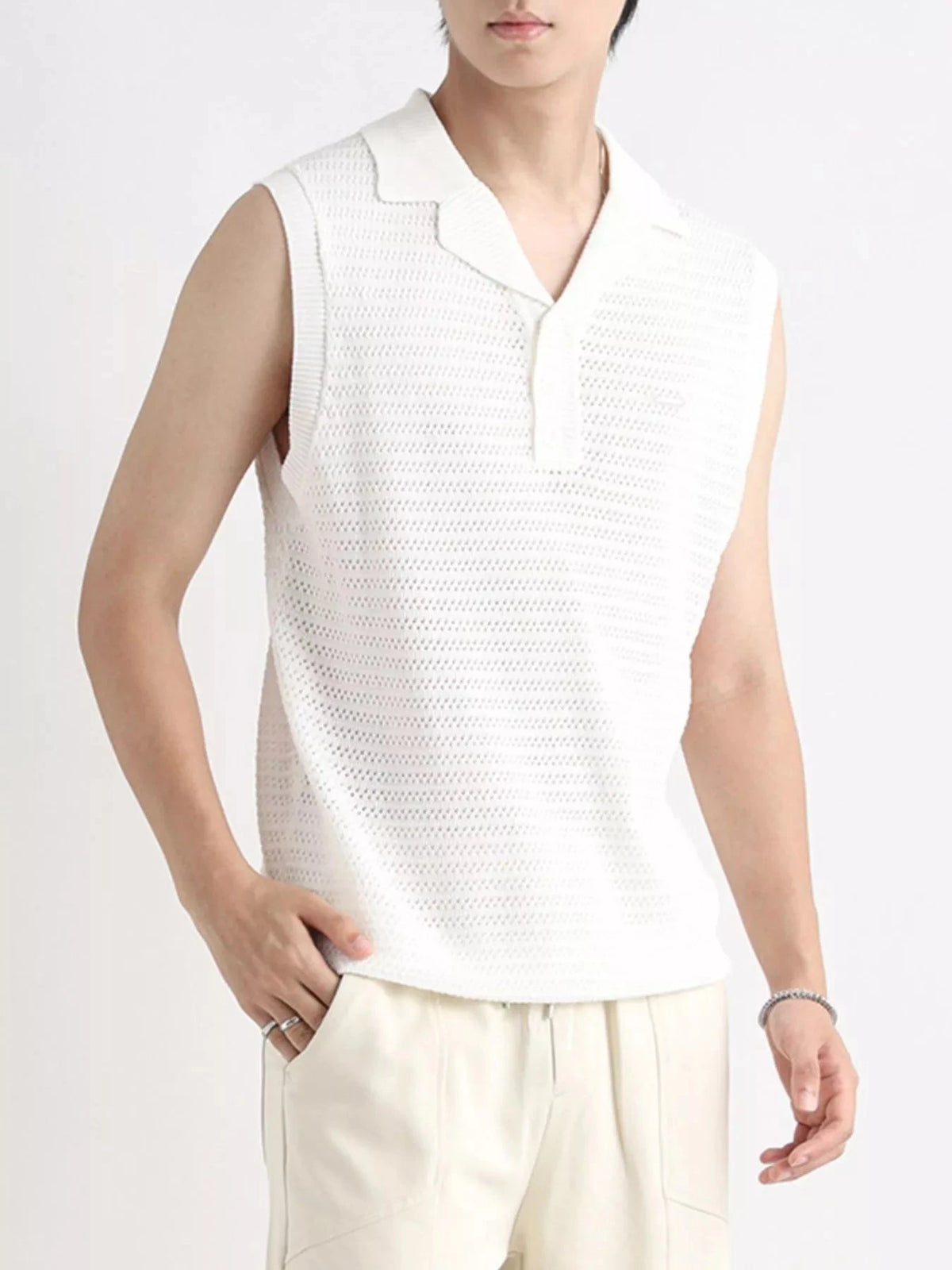 Men's Plus Size Breathable Knit Polo Collar Tank