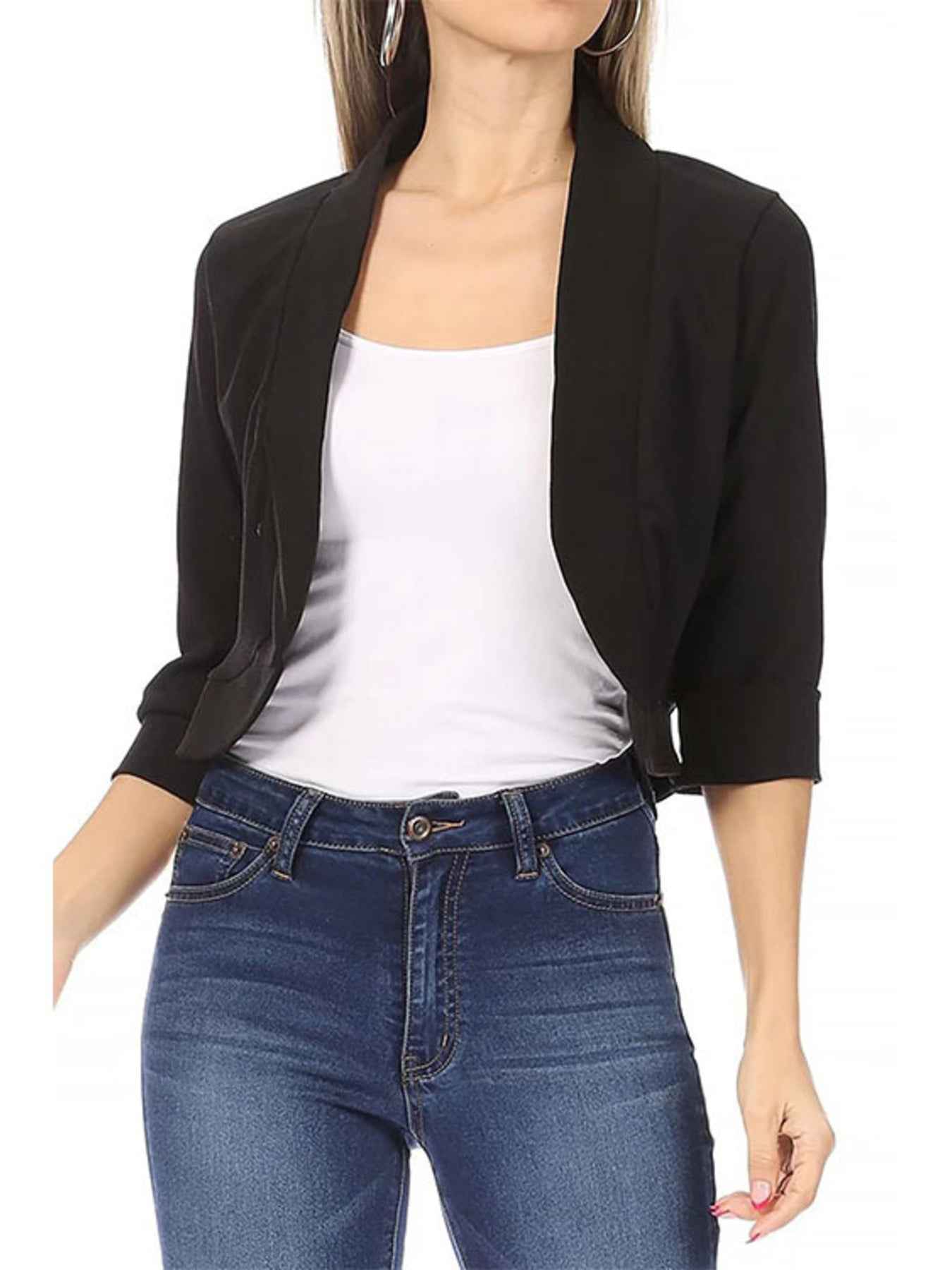 Full Size Cropped Open Front Blazer Plus Size