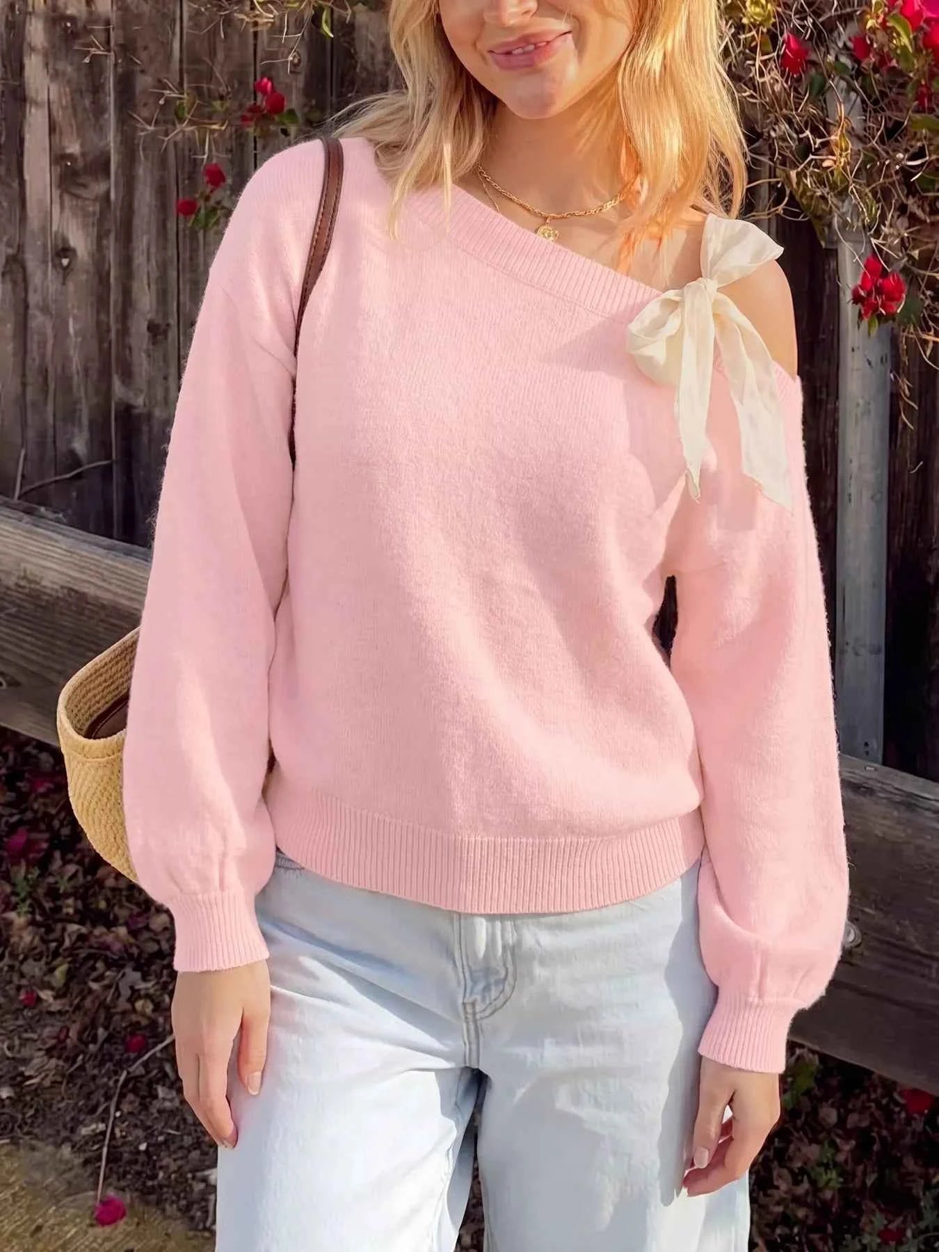 One Shoulder Bow Detail Sweater