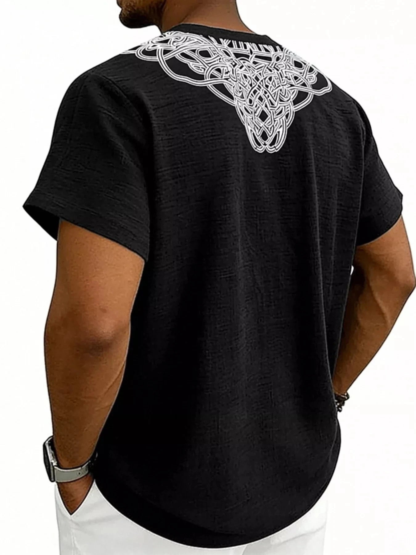 Men's Full Size Notched Printed Short Sleeve Blouse Plus Size