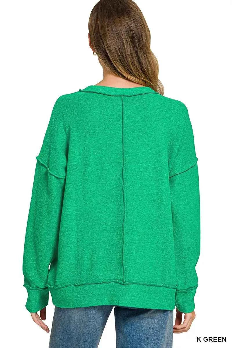 Zenana Brushed Hacci Drop Shoulder Sweater