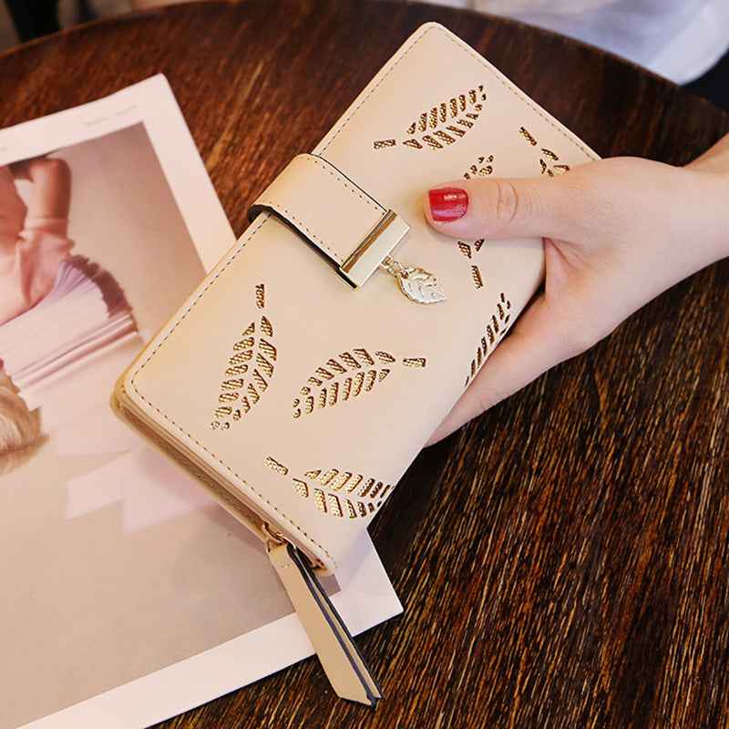 Women's Fashion Long Wallet Clutch - Elegant Hollow Out Leaf Design Zipper Closure Wristlet Handbag With Card Slots & Phone Compartment, Trendy Evening Purse For Ladies & Girls