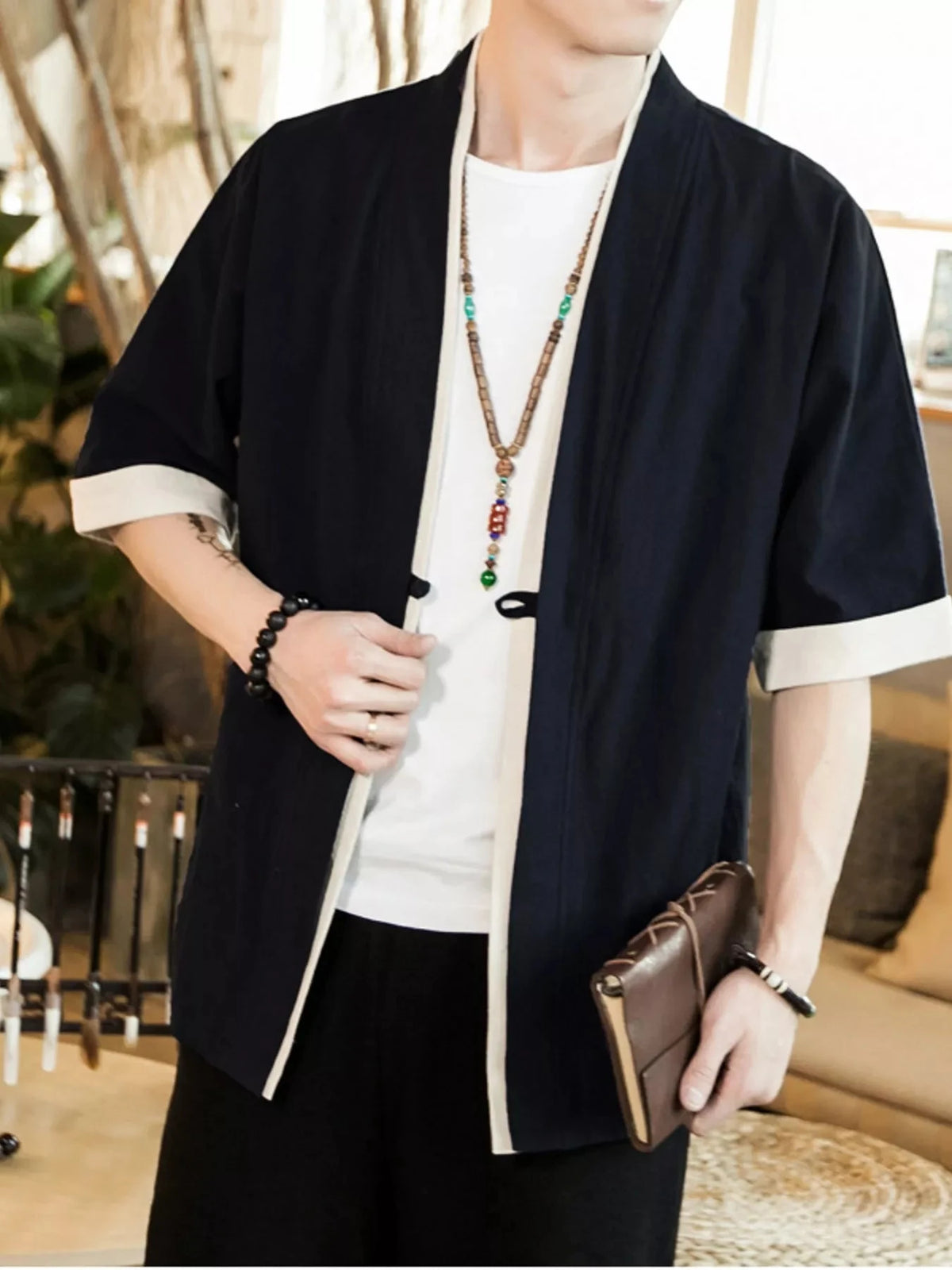 Men's Plus Size Contrast Trim Half Sleeve Shirt