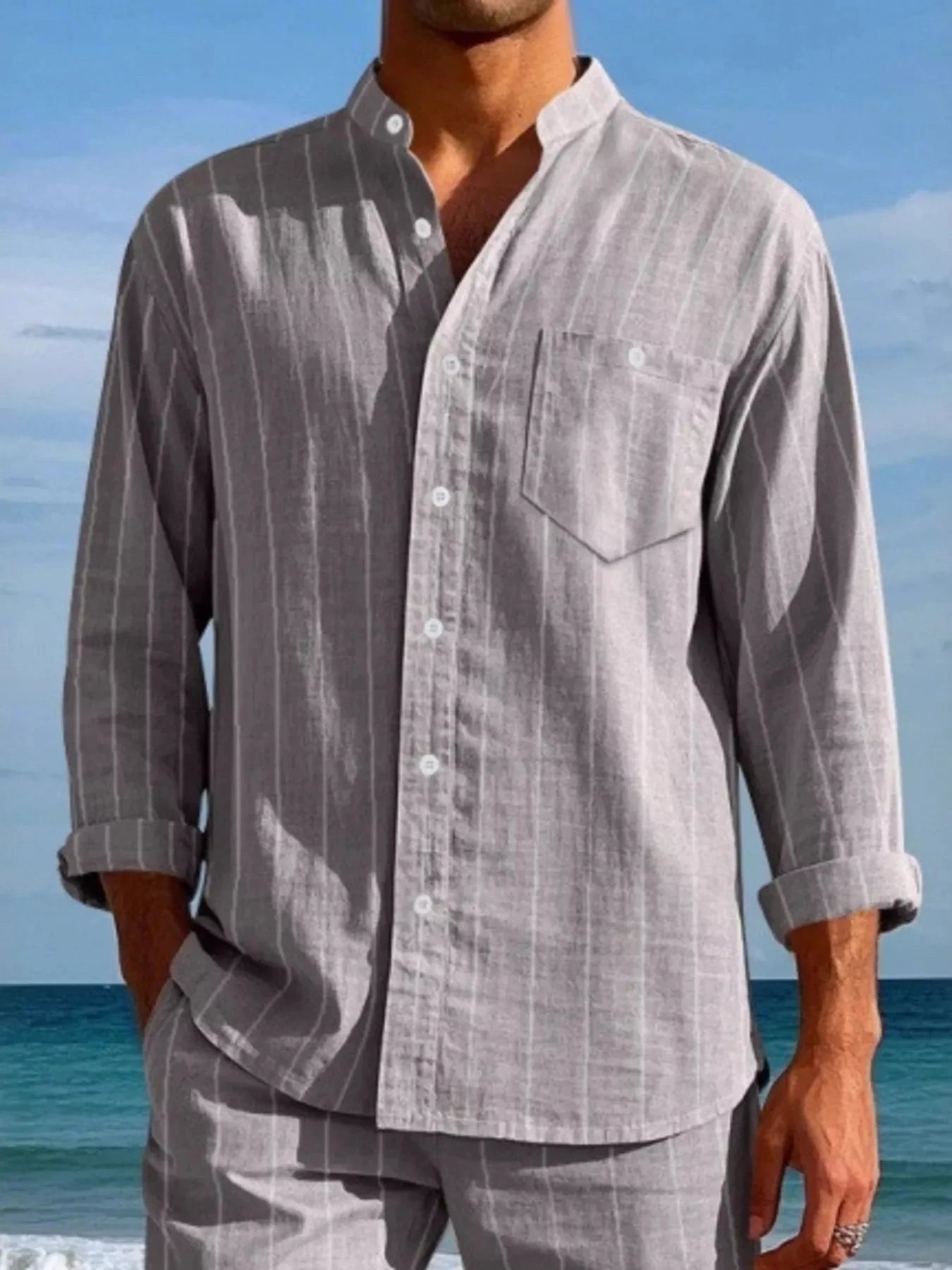 Men's Full Size Striped Button Up Shirt Plus Size