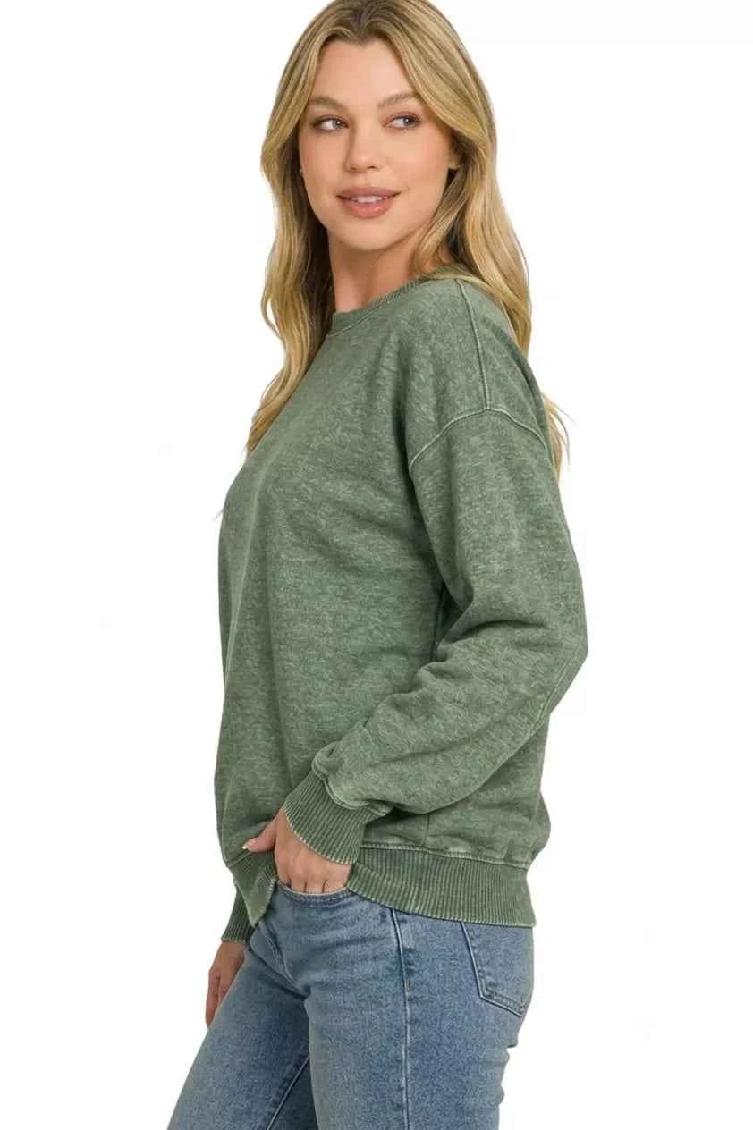 Fleece Acid Enzyme Washed Round Neck Sweatshirts