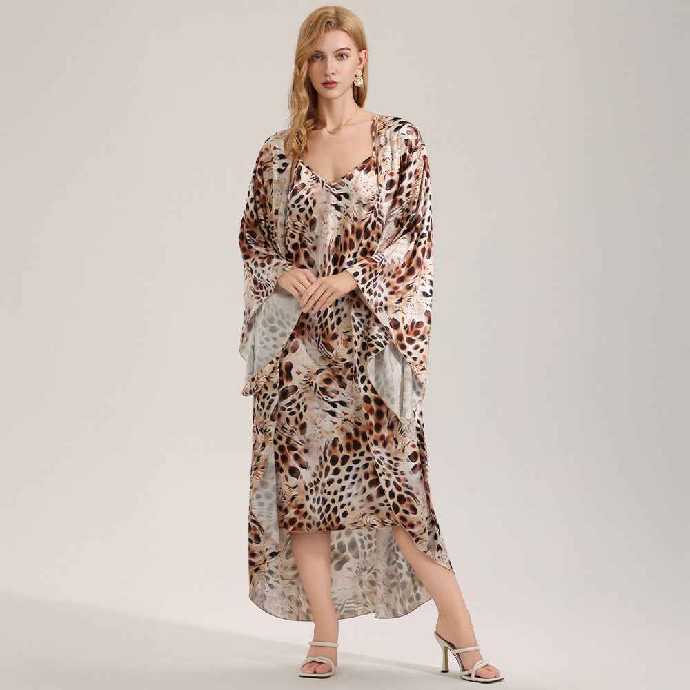 Elegant Printed Satin Chiffon Camisole Robe SpringSummer Two-Piece Set