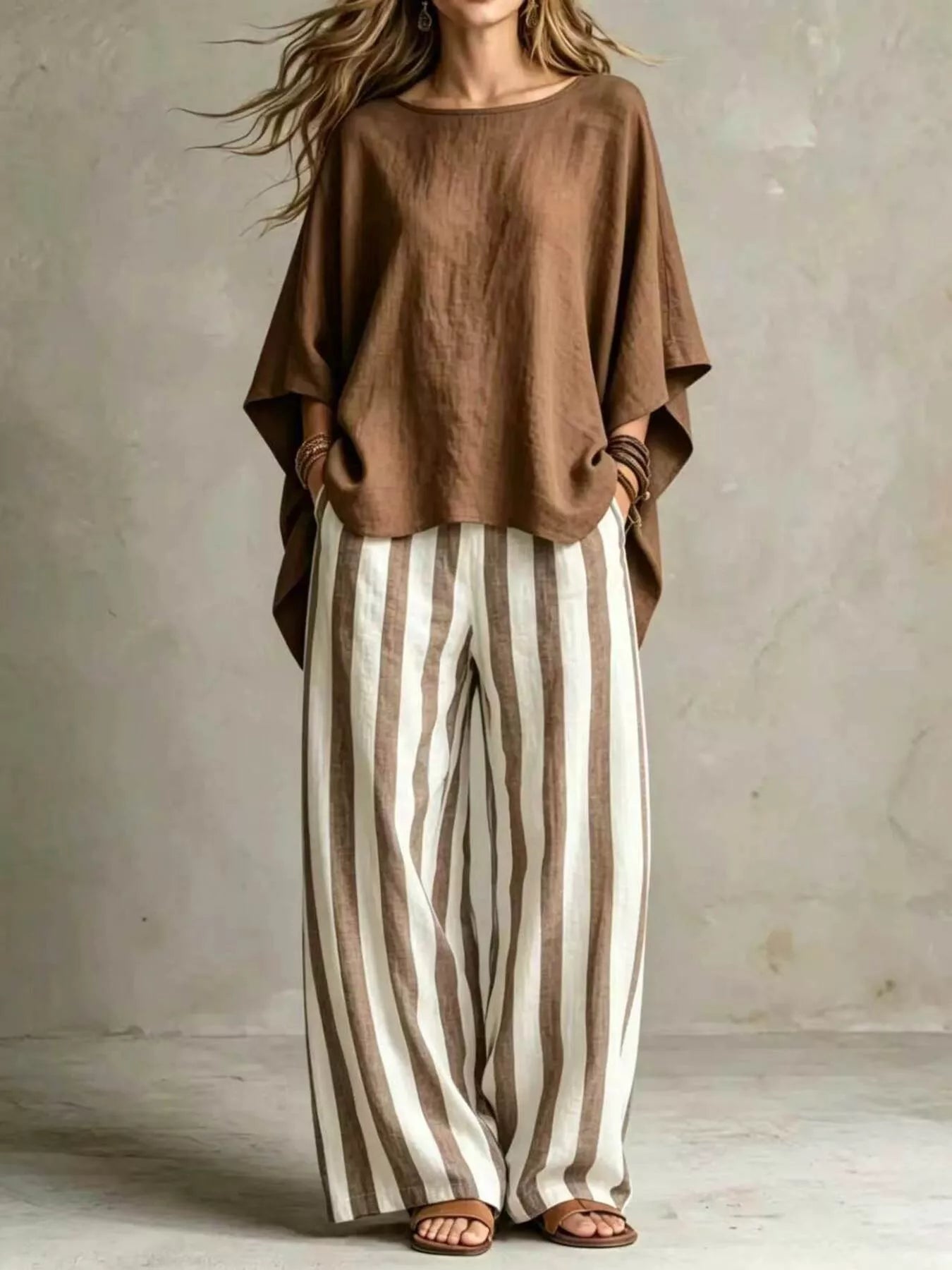 Full Size Solid Color Top and Pants Set Plus Size