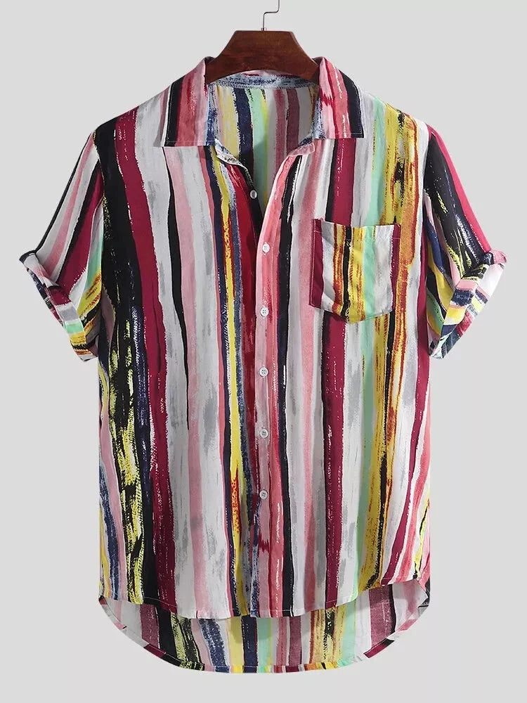 Men's Full Size Striped Button Up Shirt Plus Size
