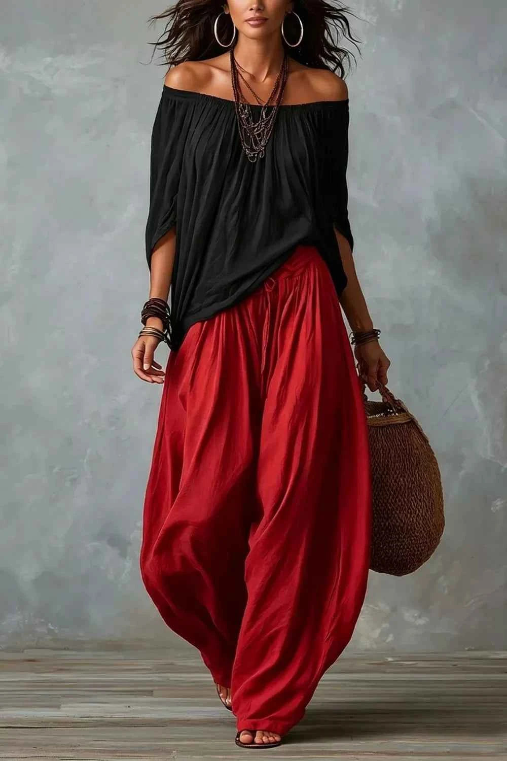 Full Size Off-Shoulder Top and Wide-Leg Pants Set Plus Size