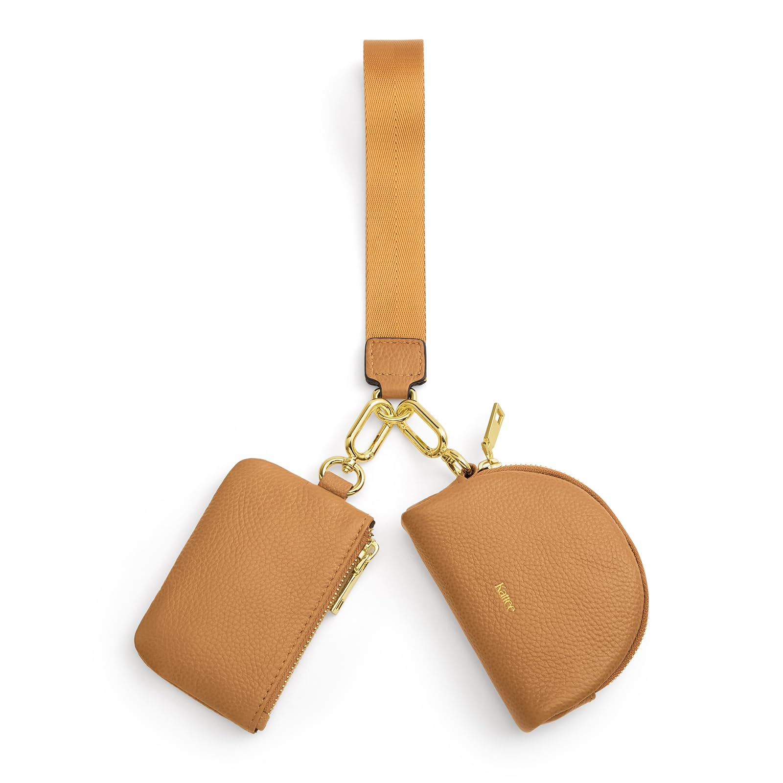 Kattee Mini Leather Wristlet Wallets for Women Zip Around Dual Pouch Keychain Wristlet Detachable Coin Purse Change Pouch