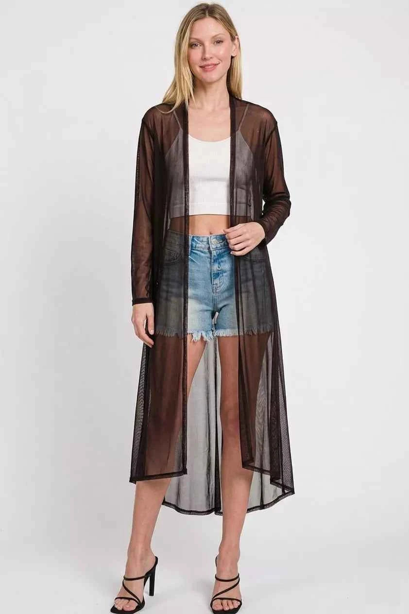 Zenana Mesh Open Front Cardigan
