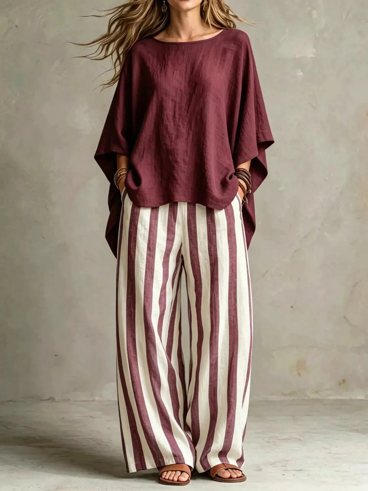 Full Size Solid Color Top and Pants Set Plus Size