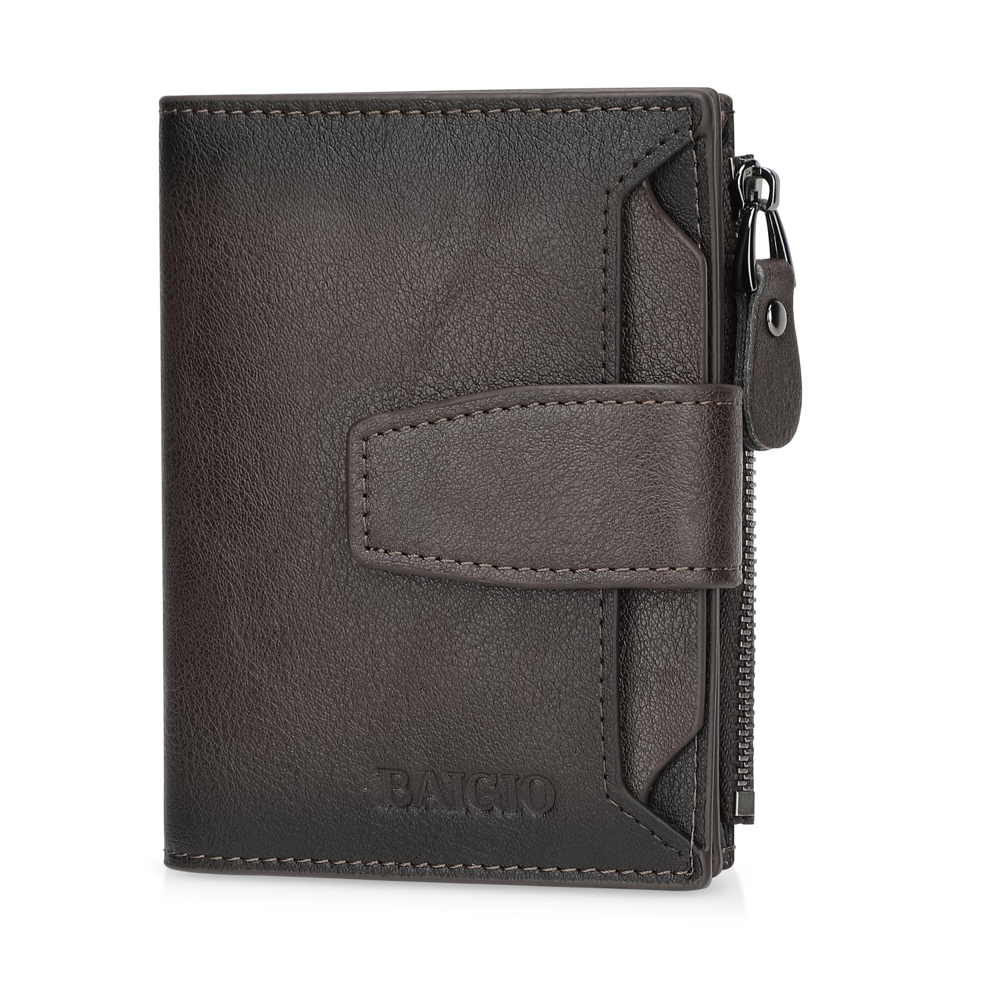 BAIGIO Genuine Leather Wallet for Men - Stylish Zipper RFID Bifold with Card Holders & Coin Pocket - Amaryllisstores
