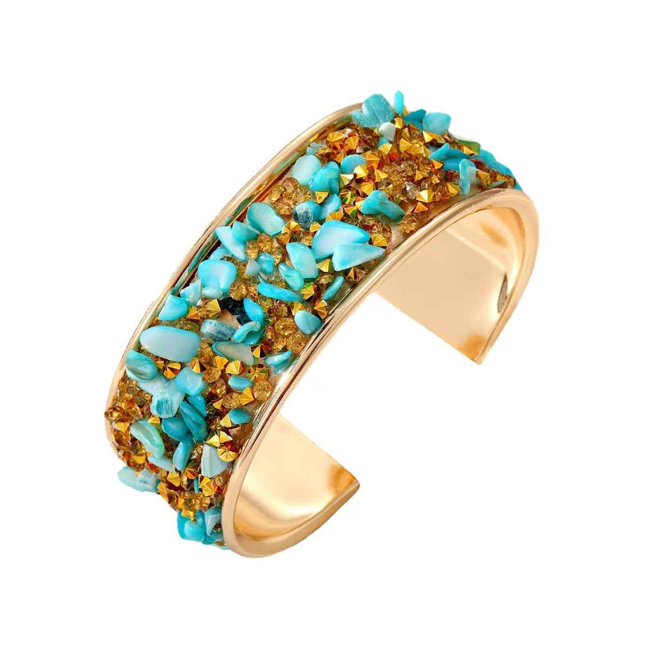 Cross-border European And American Style Color Gravel Wide-sided Open Bracelet Burst Flash Encrusted Diamond Bracelet Men's And Women's Personality Fashion Cool Hand Jewelry