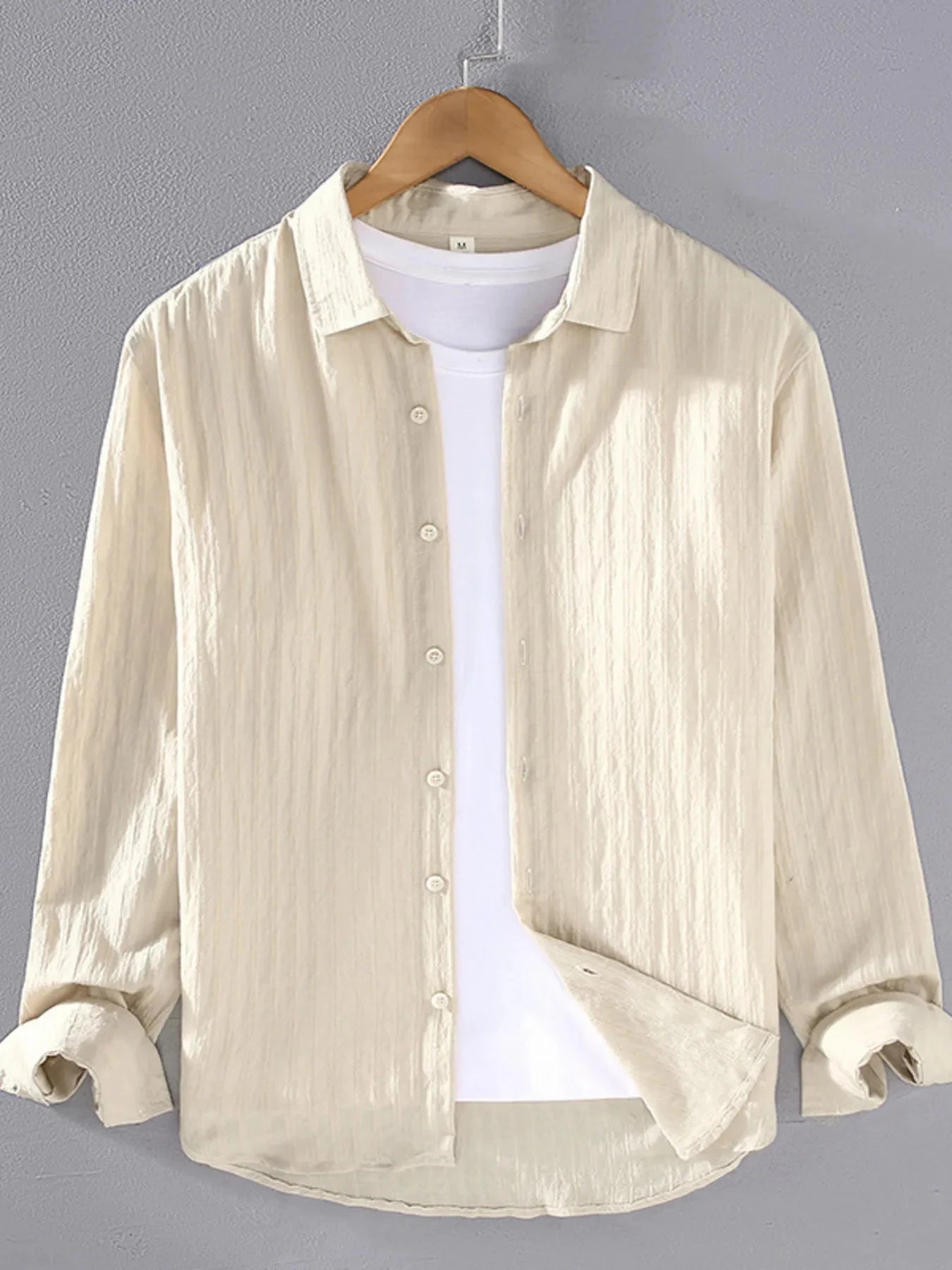 Men's Plus Size Textured Button Up Long Sleeve Shirt