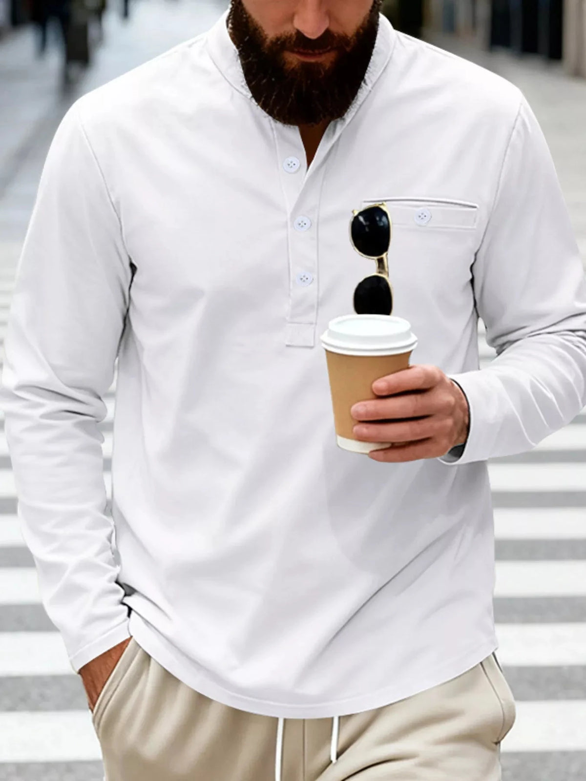 Men's Full Size Button Detail Long Sleeve Shirt Plus Size