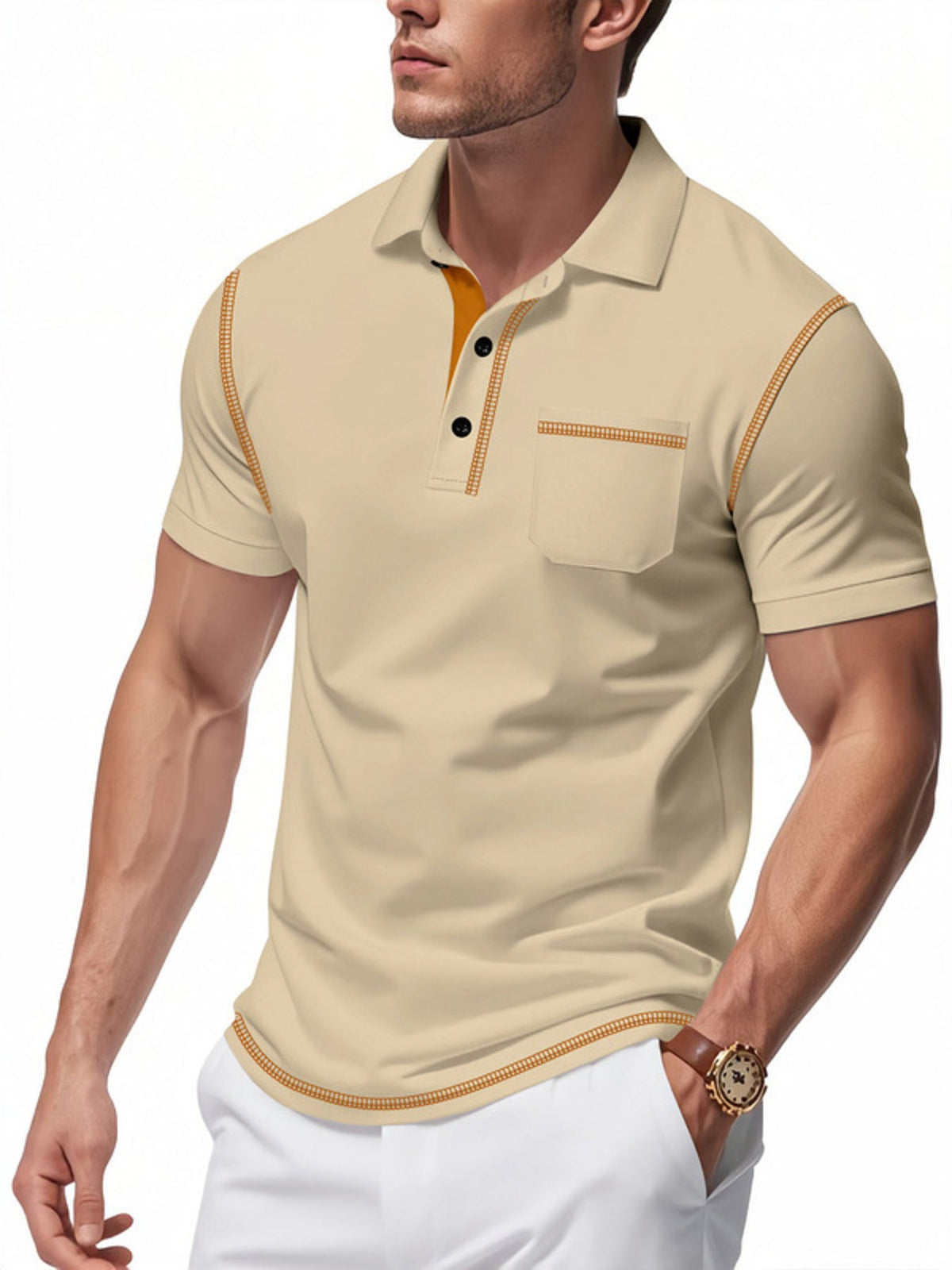 Men's Full Size Button Detail Short Sleeve Polo Plus Size