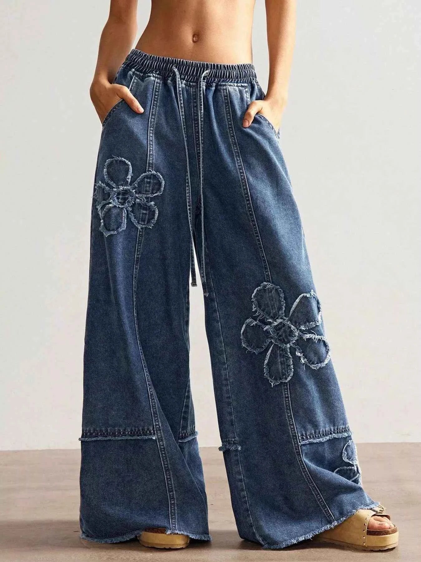 Floral Appliques Wide Leg Jeans