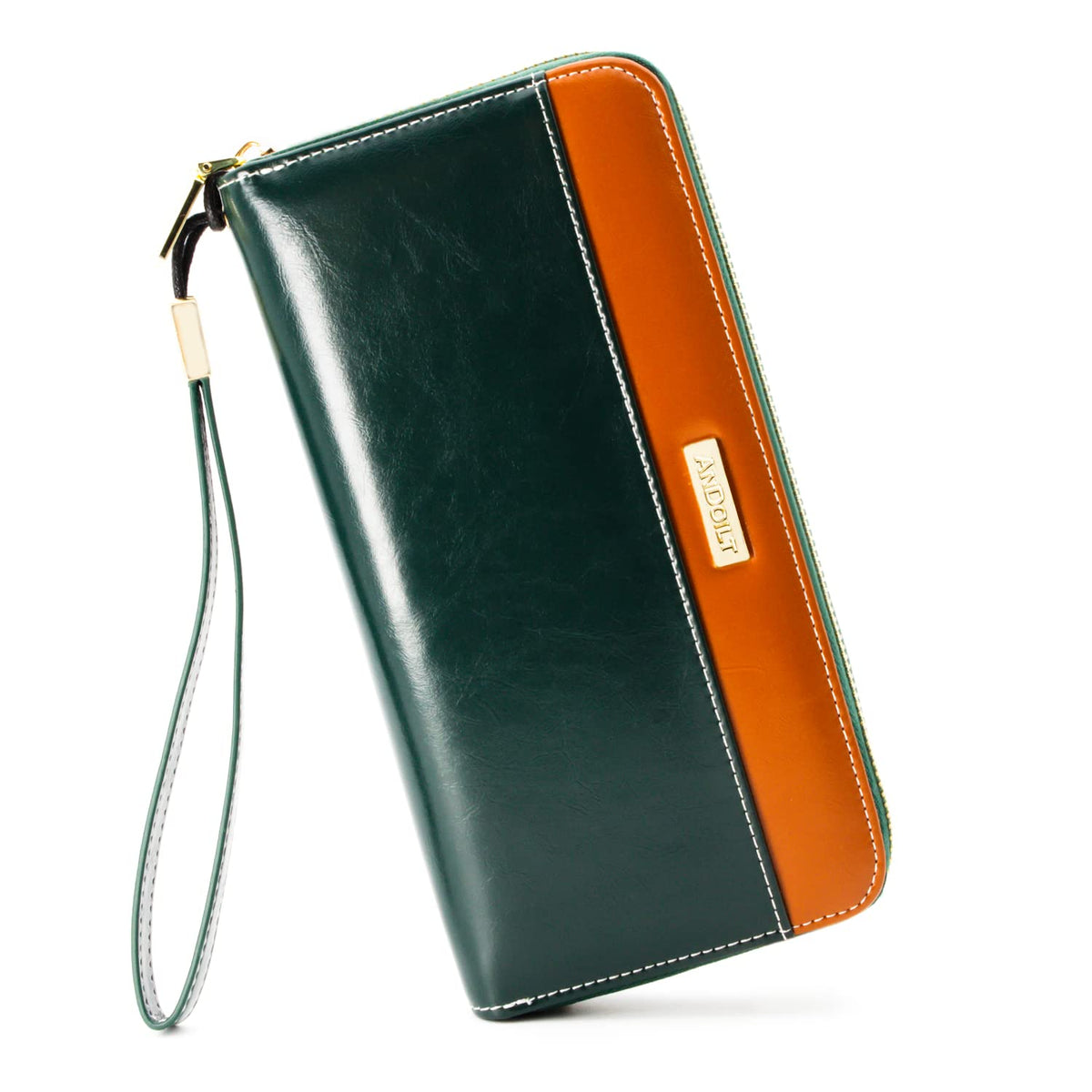 Genuine Leather RFID Wallet - Large Capacity Clutch with Cell Phone Holder in Green - Amaryllisstores